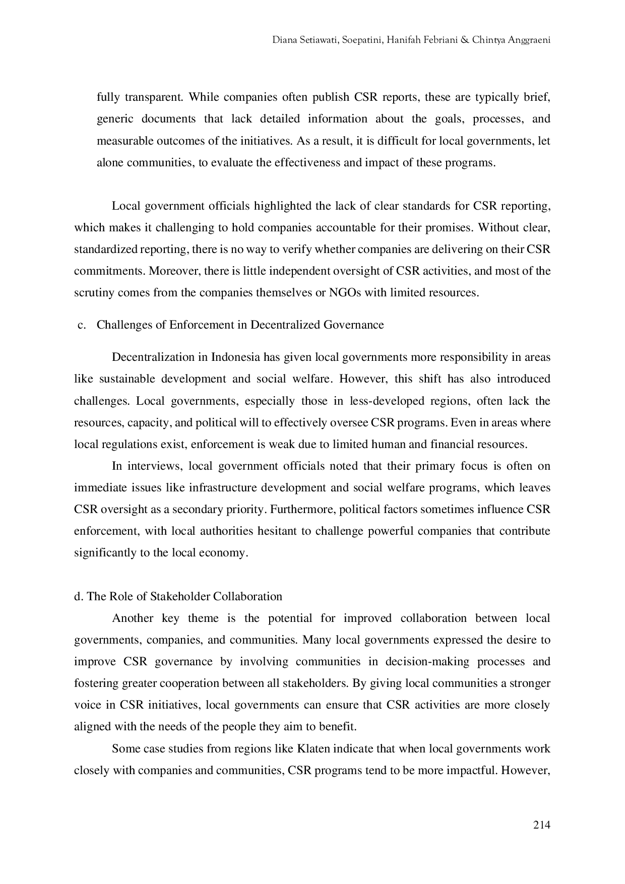 JURIS Transparency and Accountability in Corporate Social Responsibility Programs Local Government Oversight through a Business Law Perspective