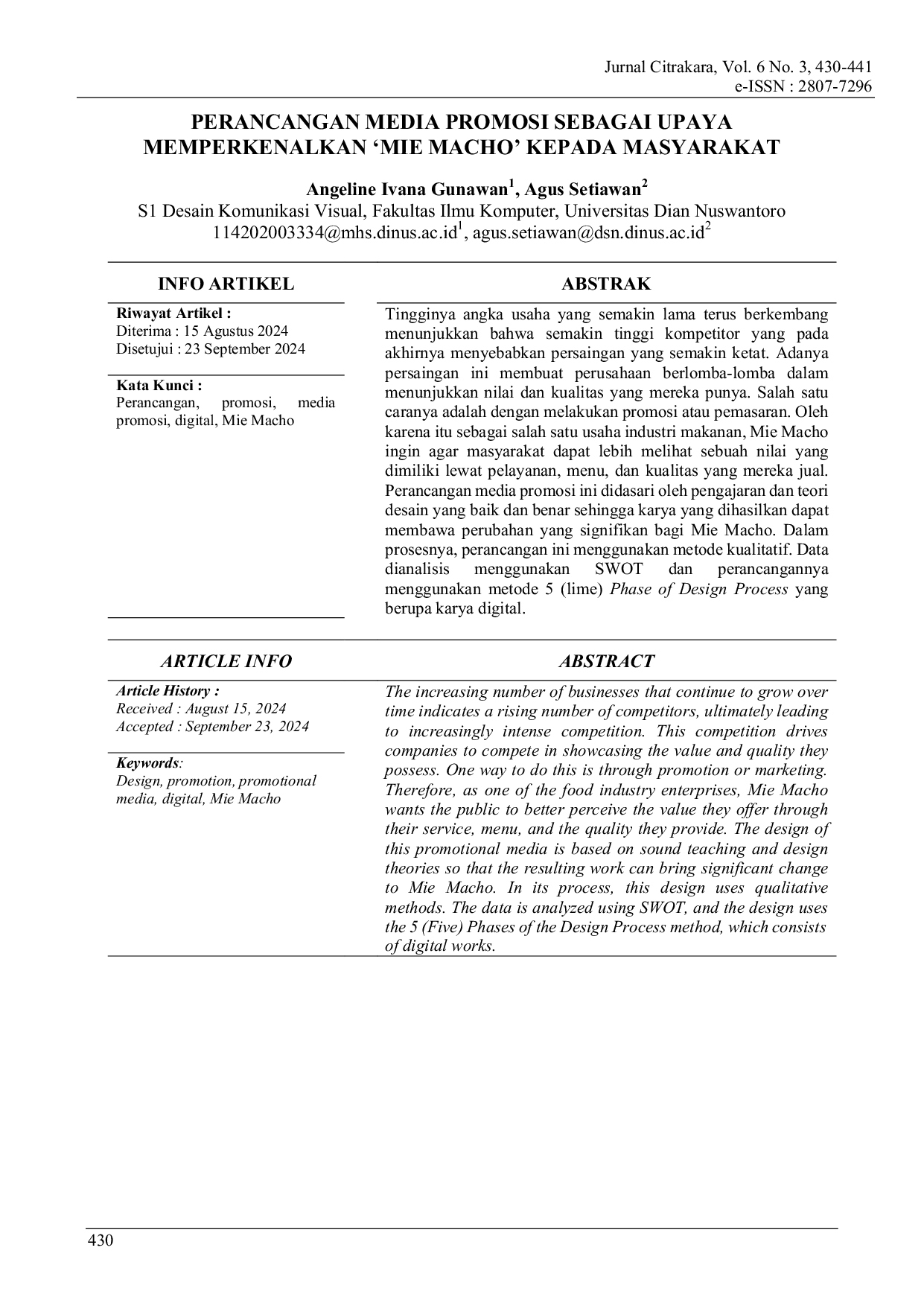 JURIS Perancangan Media Promosi Sebagai Upaya Memperkenalkan Mie Macho Kepada Masyarakat