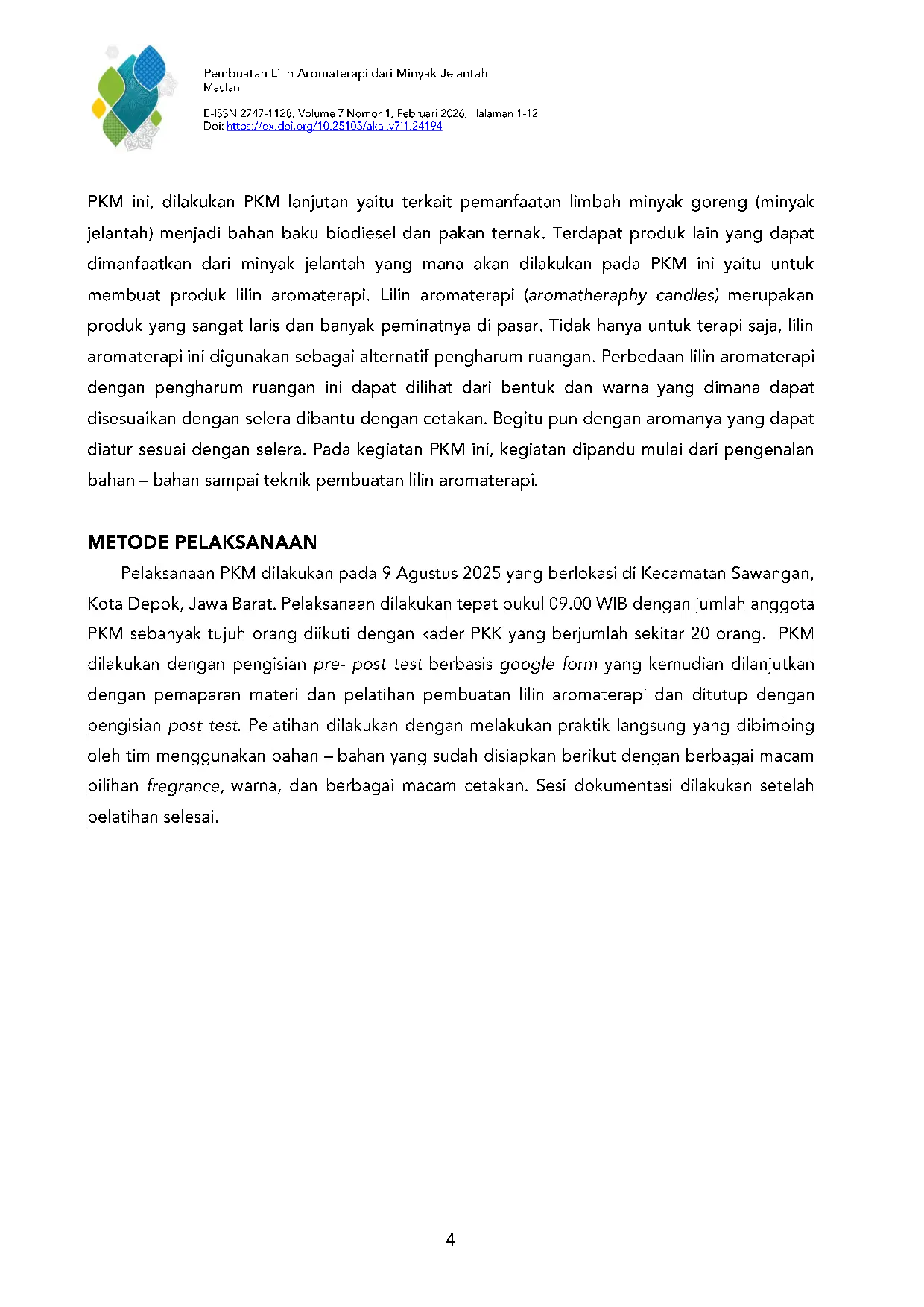 JURIS Pemberdayaan Masyarakat Melalui Pengolahan Limbah Gorengan Untuk Pembuatan Biodiesel Di Kelurahan Curug Kotamadya Bogor