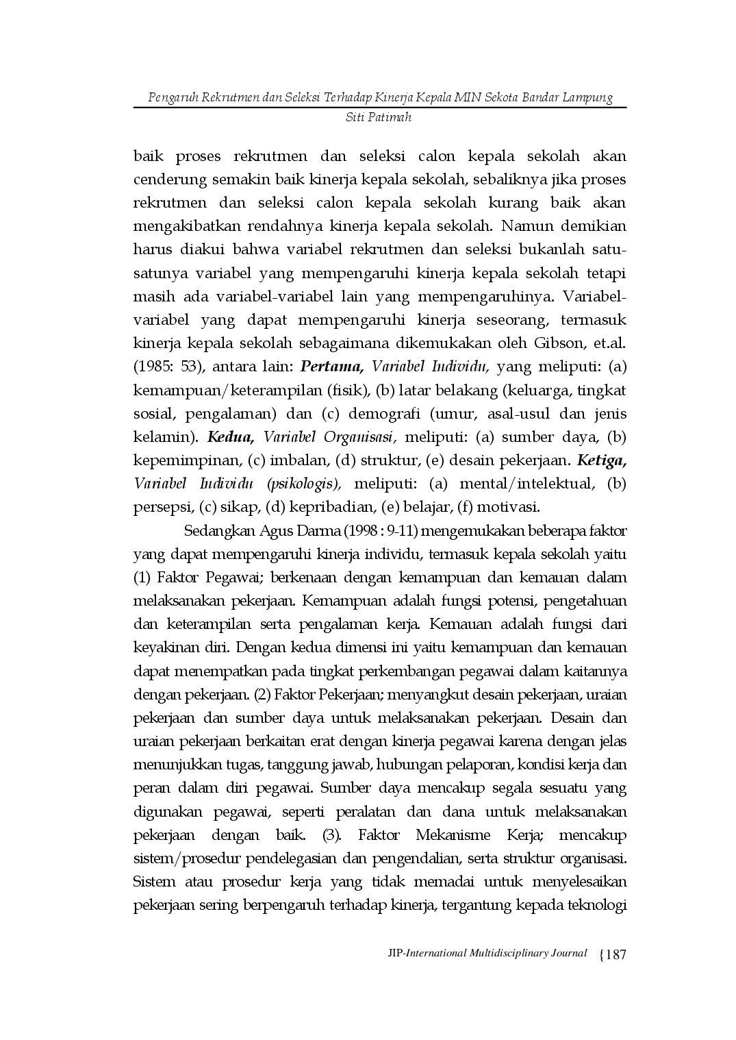 juris Pengaruh Rekrutmen Dan Seleksi Terhadap Kinerja Kepala Madrasah Ibtidaiyah Negeri Min Sekota Bandar Lampung