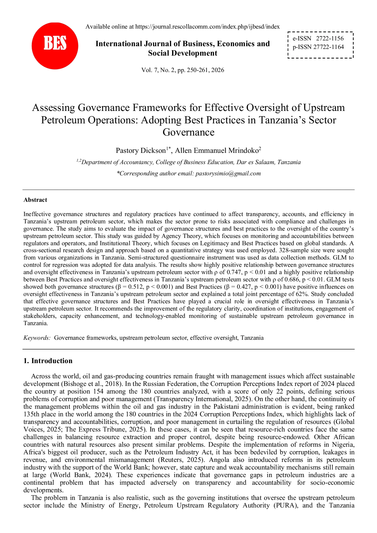 JURIS Assessing Governance Frameworks for Effective Oversight of Upstream Petroleum Operations Adopting Best Practices in Tanzania s Sector Governance