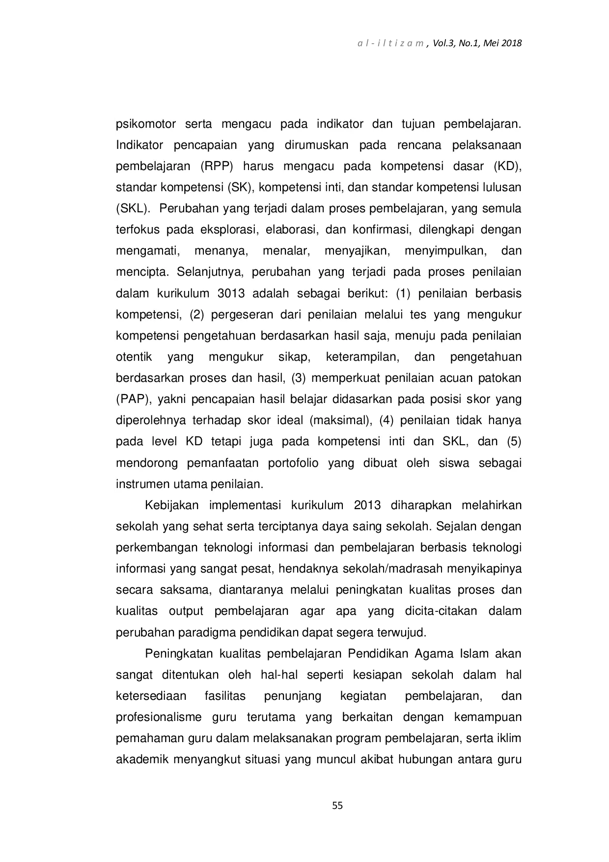 juris Implementasi Standar Penilaian Dalam Pembelajaran Pai Pada Kurikulum 2013