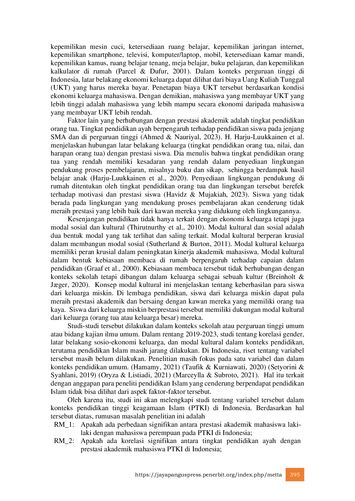 JURIS Gender Latar Belakang Sosio ekonomi Keluarga dan Prestasi Akademik Mahasiswa Kasus pada Universitas Islam Negeri Terbesar di Kalimantan