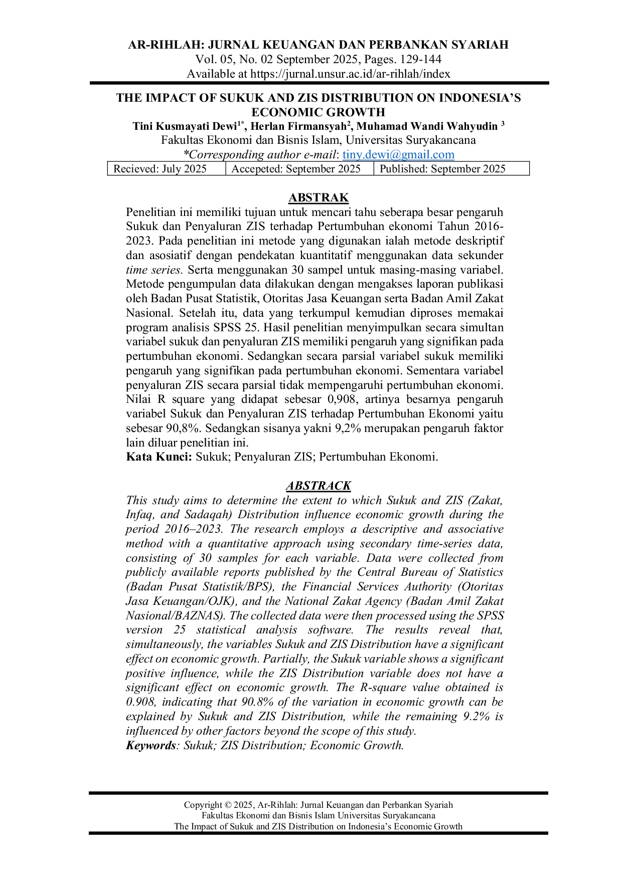 JURIS The Impact of Sukuk and ZIS Distribution on Indonesia s Economic Growth