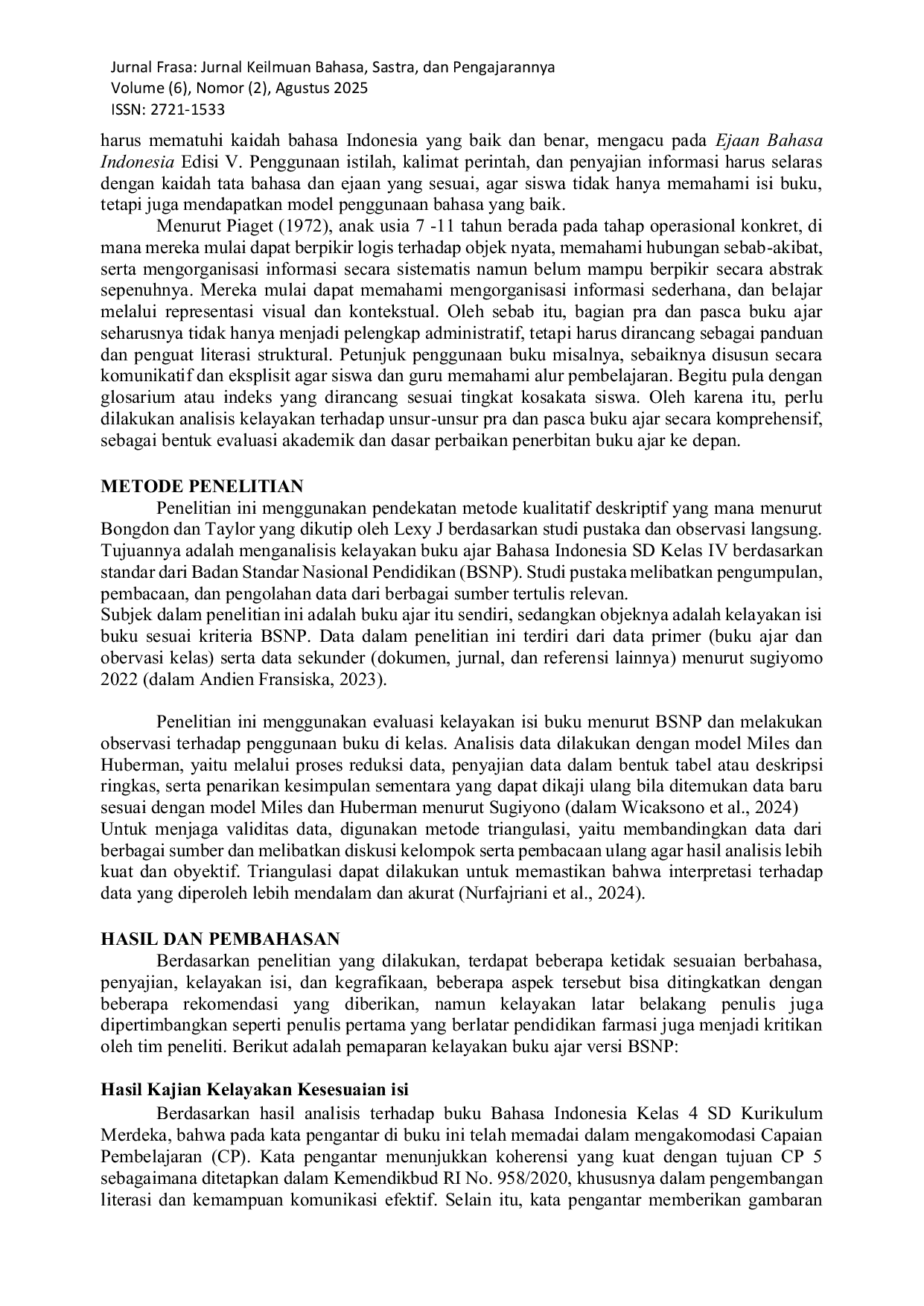 JURIS KAJIAN BAGIAN NON ISI BUKU BAHASA INDONESIA KELAS IV SEKOLAH DASAR BERBASIS KELAYAKAN BUKU VERSI BSNP