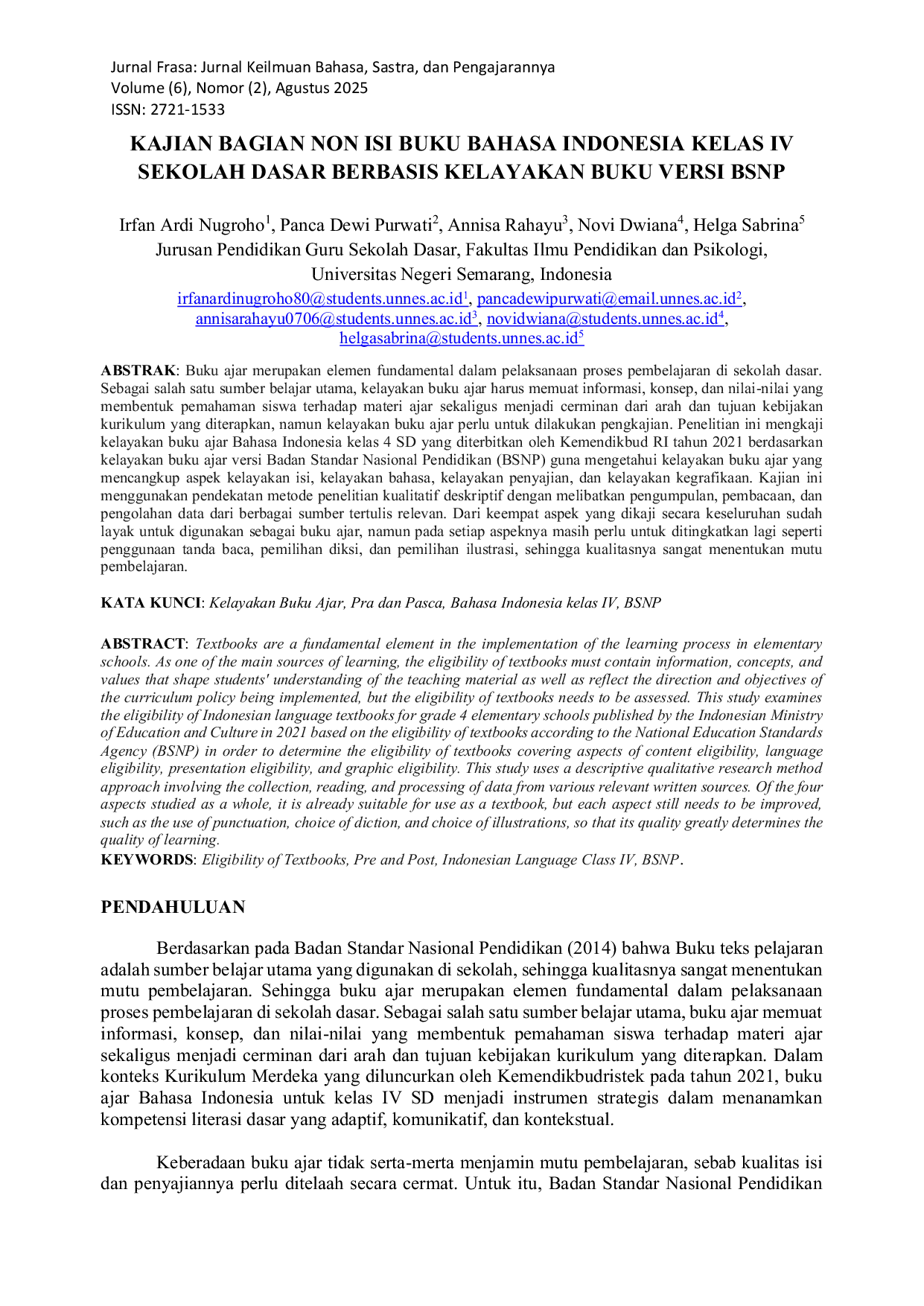 JURIS KAJIAN BAGIAN NON ISI BUKU BAHASA INDONESIA KELAS IV SEKOLAH DASAR BERBASIS KELAYAKAN BUKU VERSI BSNP