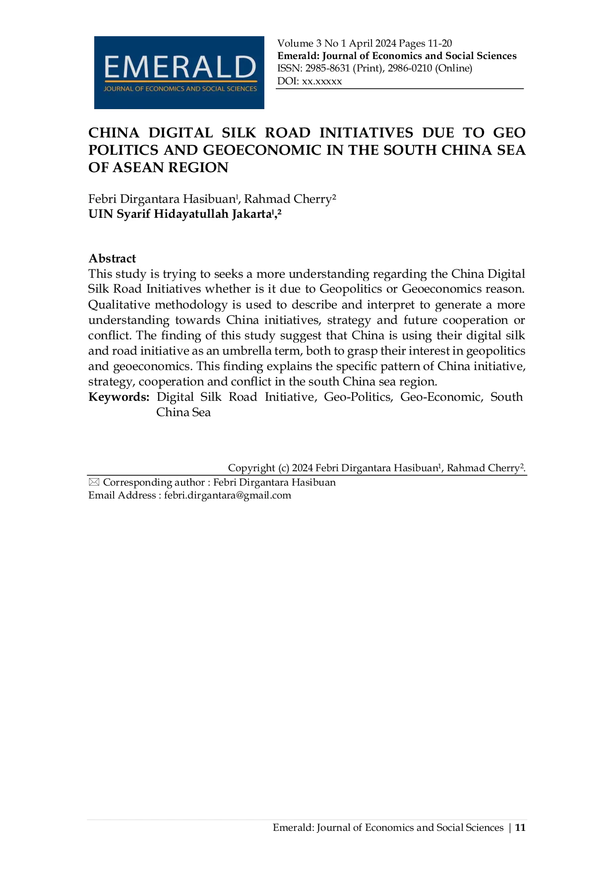 JURIS China Digital Silk Road Initiatives Due to Geo Politics and Geo Economics in the South China Sea of ASEAN Region