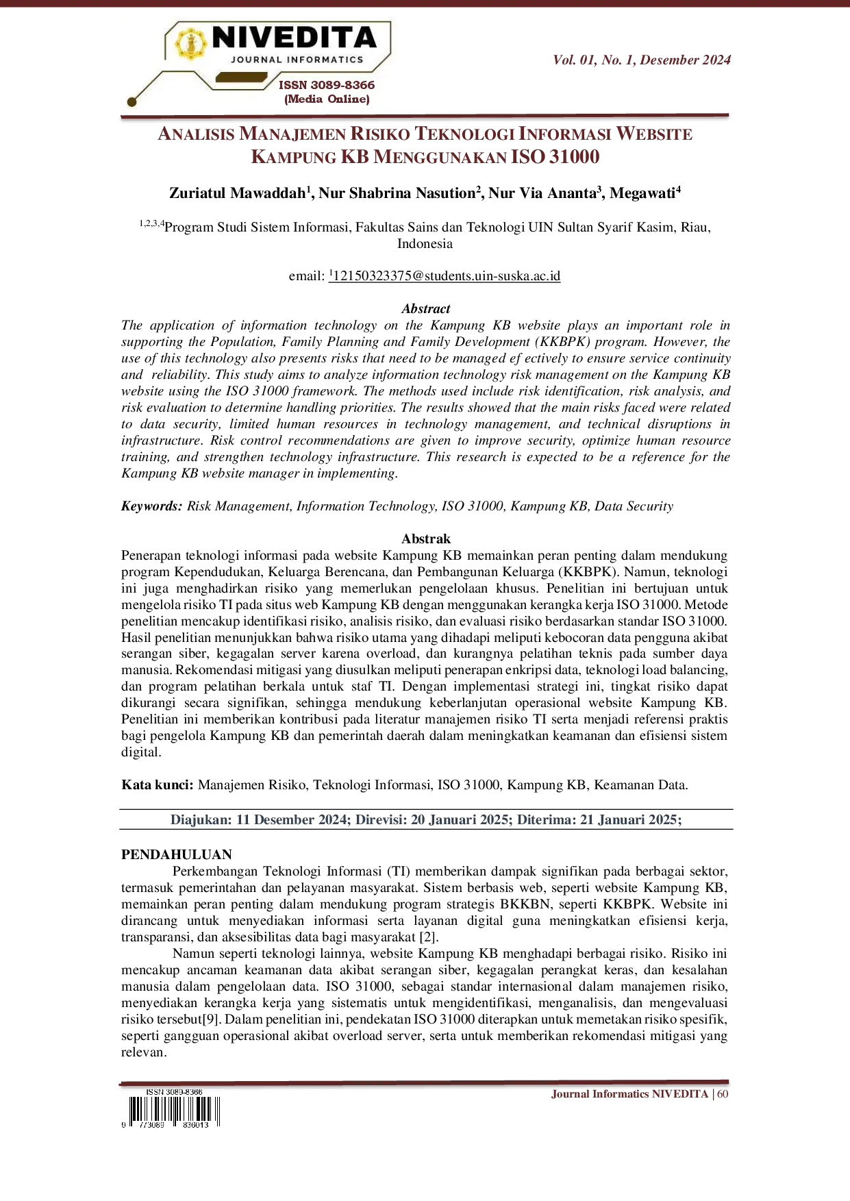juris Analisis Manajemen Risiko Teknologi Informasi Website Kampung KB Menggunakan ISO 31000