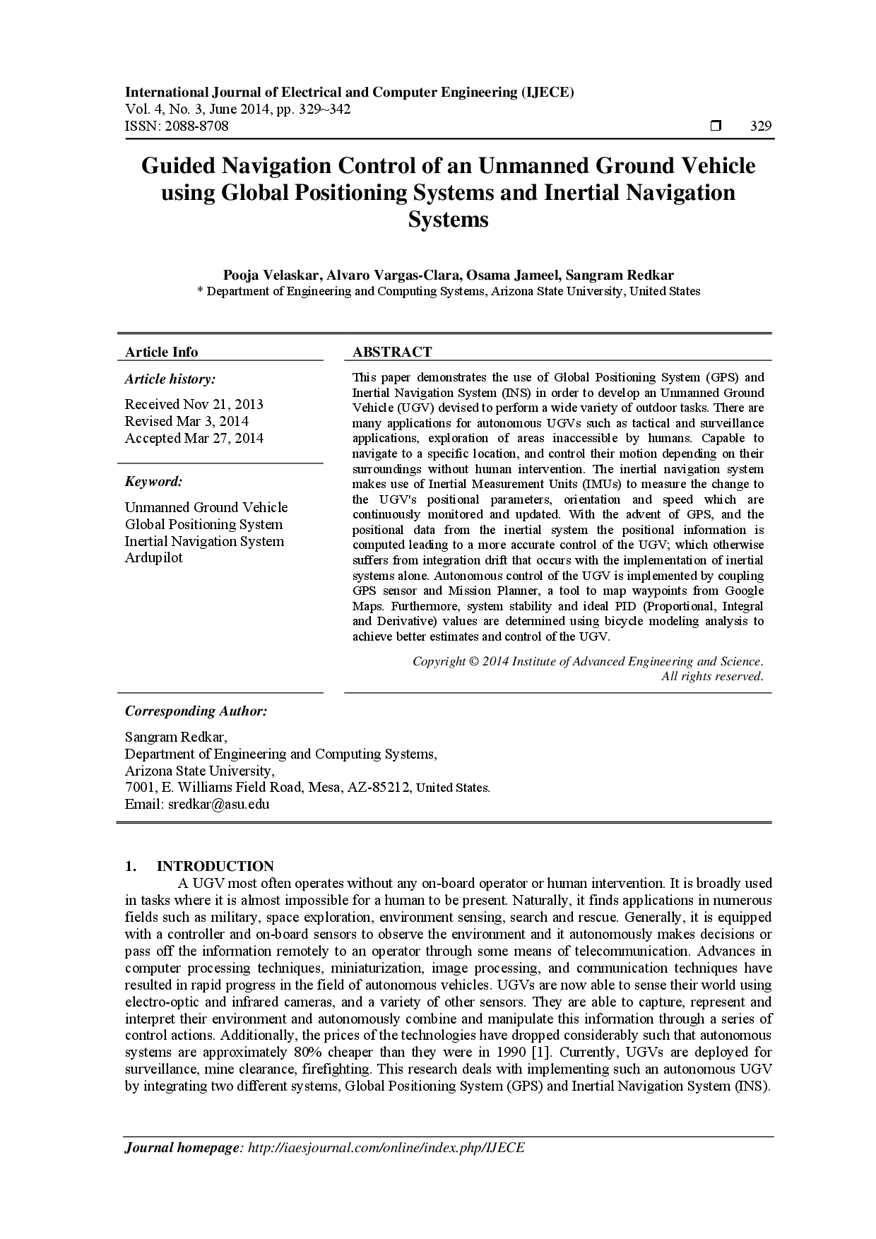 juris Guided Navigation Control of an Unmanned Ground Vehicle using Global Positioning Systems and Inertial Navigation Systems