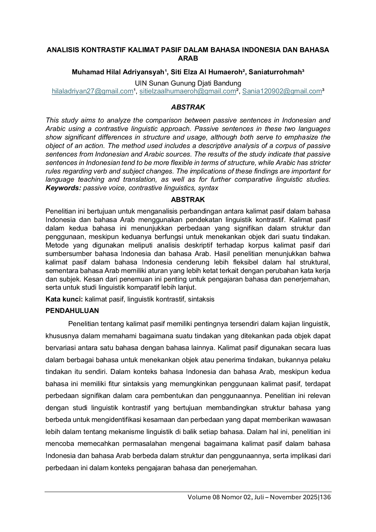 JURIS Analisis Kontrastif Kalimat Pasif Dalam Bahasa Indonesia Dan Bahasa Arab