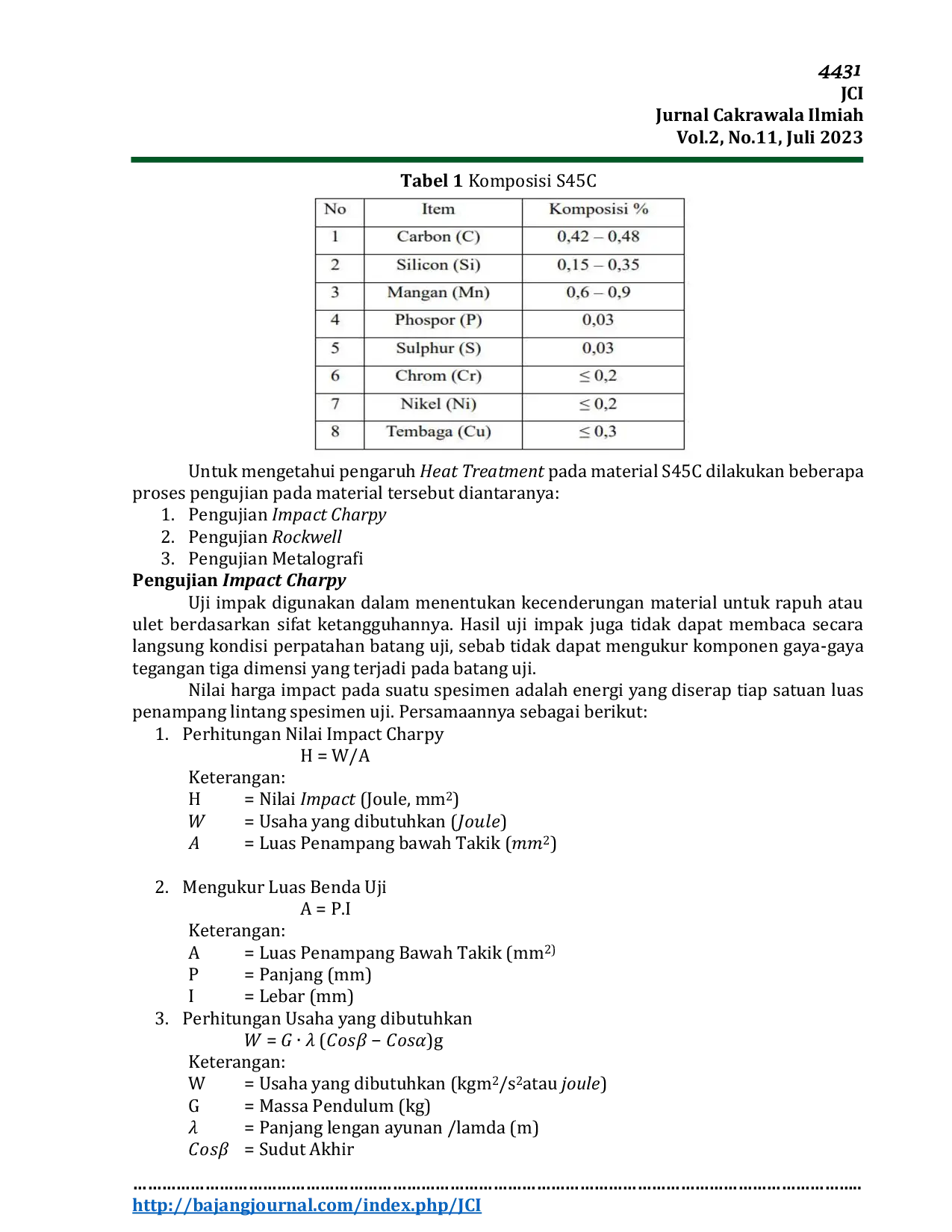 JURIS PENGARUH AUSTENISASI BAJA S45C PADA SUHU 750 C DAN QUECHING DENGAN MEDIA SUHU RUANG AIR DAN OIL