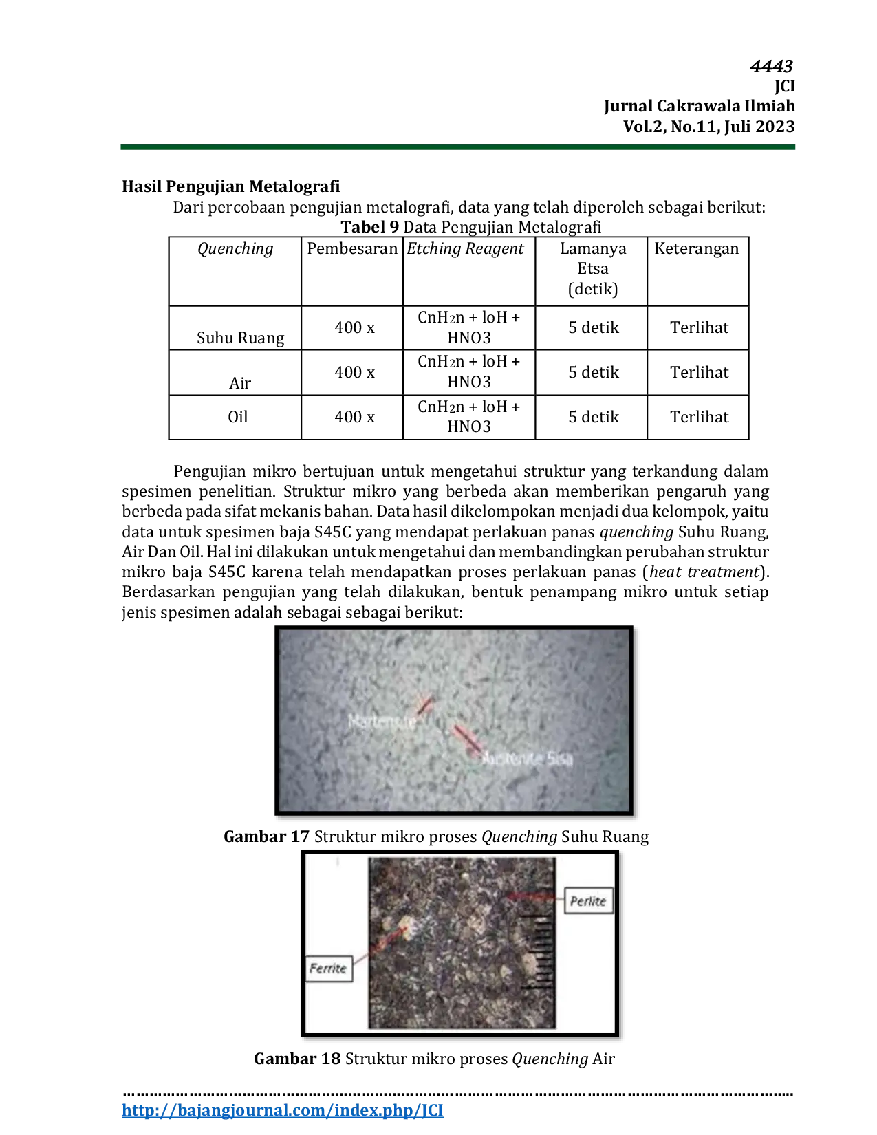 JURIS PENGARUH AUSTENISASI BAJA S45C PADA SUHU 750 C DAN QUECHING DENGAN MEDIA SUHU RUANG AIR DAN OIL