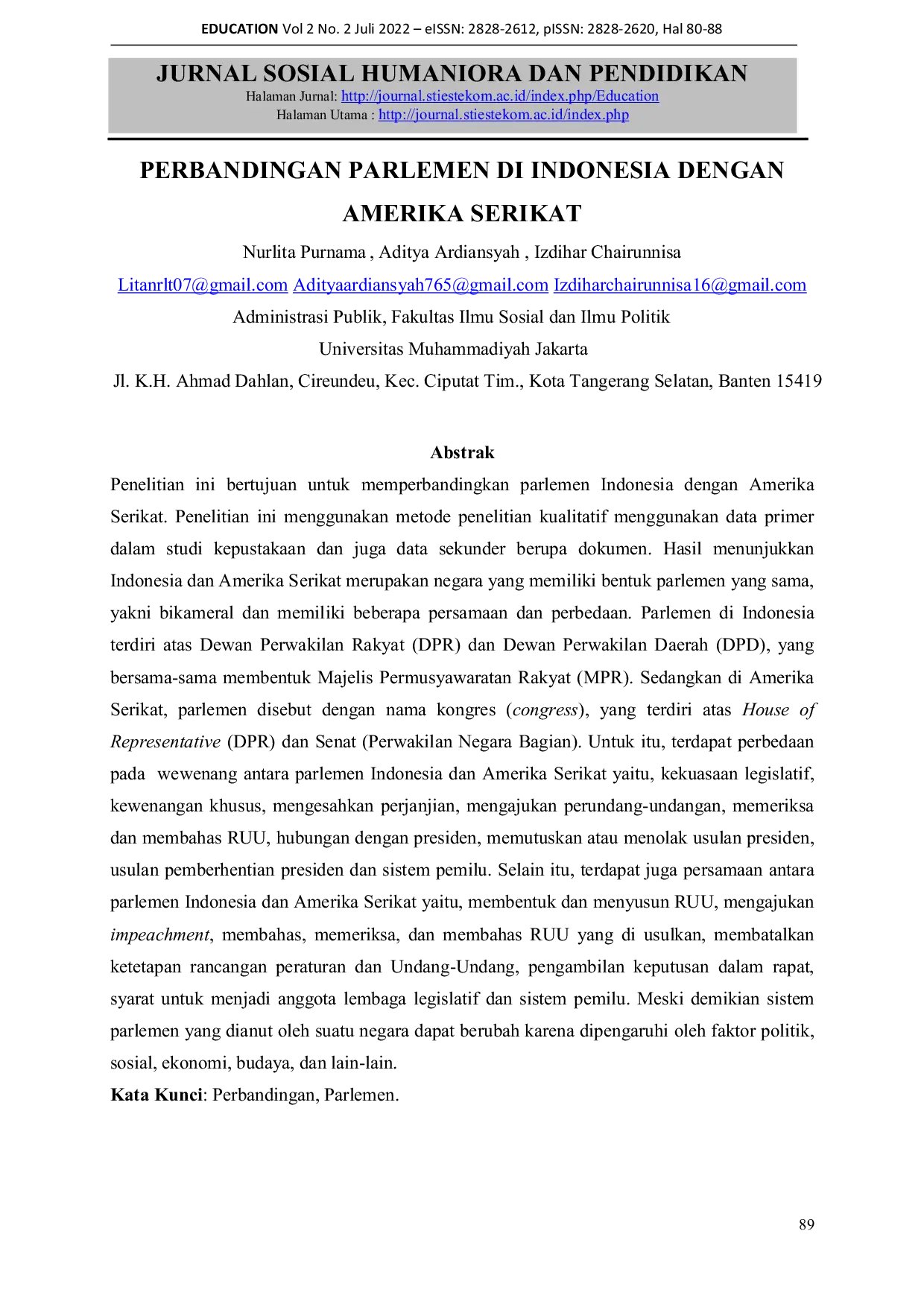 JURIS Perbandingan Parlemen di Indonesia dengan Amerika Serikat