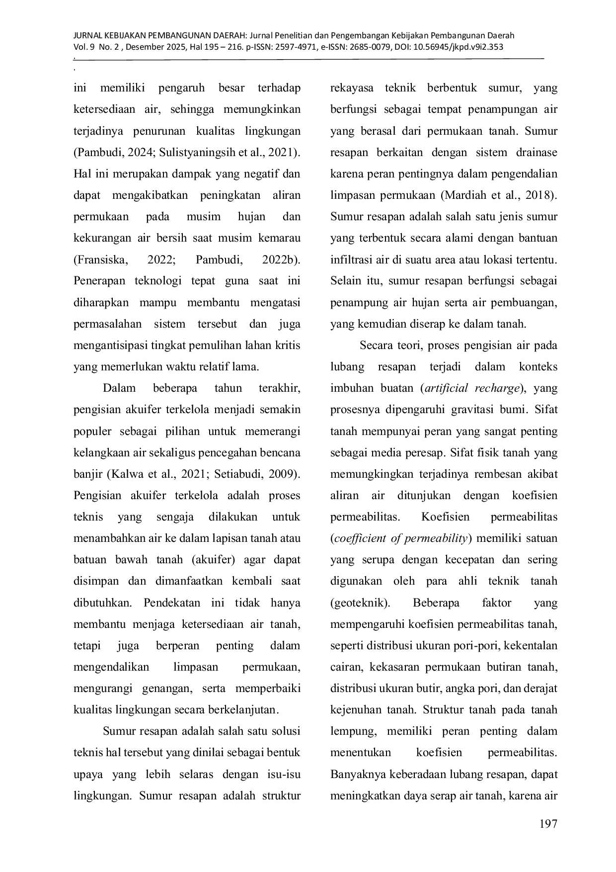 JURIS Evaluasi Kebijakan Pembangunan Sumur Resapan di Indonesia Tinjauan Regulasi Permasalahan dan Potensi Dampak