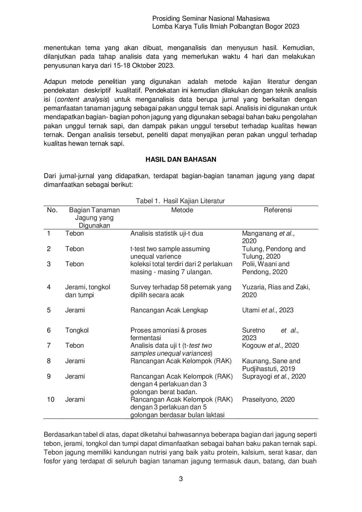 JURIS Studi Literatur Pemanfaatan Tanaman Jagung Sebagai Pakan Unggul Ternak Sapi