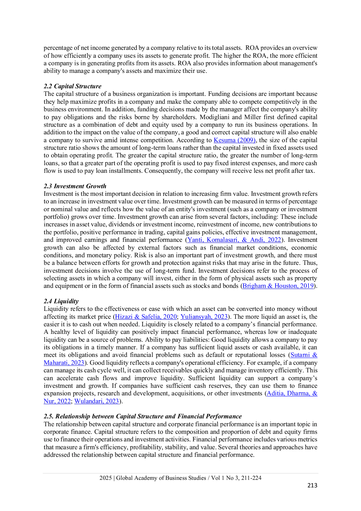 JURIS The impact of capital structure investment growth and liquidity on financial performance of automotive companies and its components on the Indonesia Stock Exchange 2018 2022