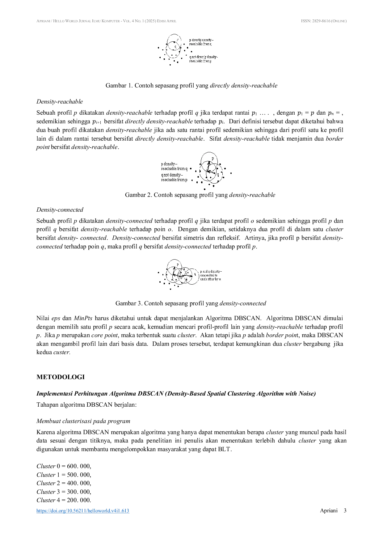 JURIS Implementasi Algoritma Density Based Spatial Clustering of Applications with Noise DBSCAN pada Aplikasi Penerima Bantuan Langsung Tunai BLT Online di Desa Bahtera Makmur Rokan Hilir Riau