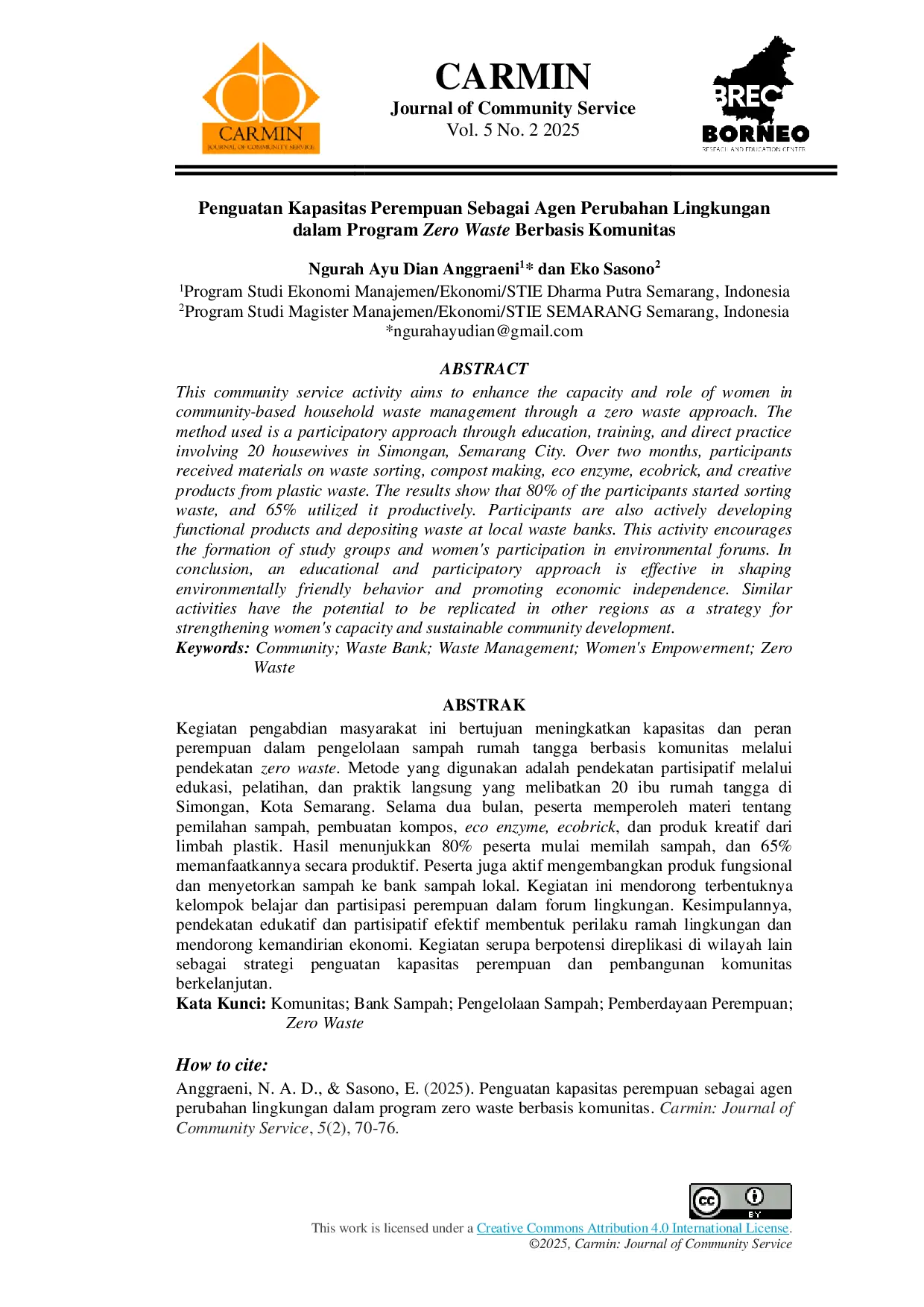 JURIS Penguatan Kapasitas Perempuan Sebagai Agen Perubahan Lingkungan dalam Program Zero Waste Berbasis Komunitas