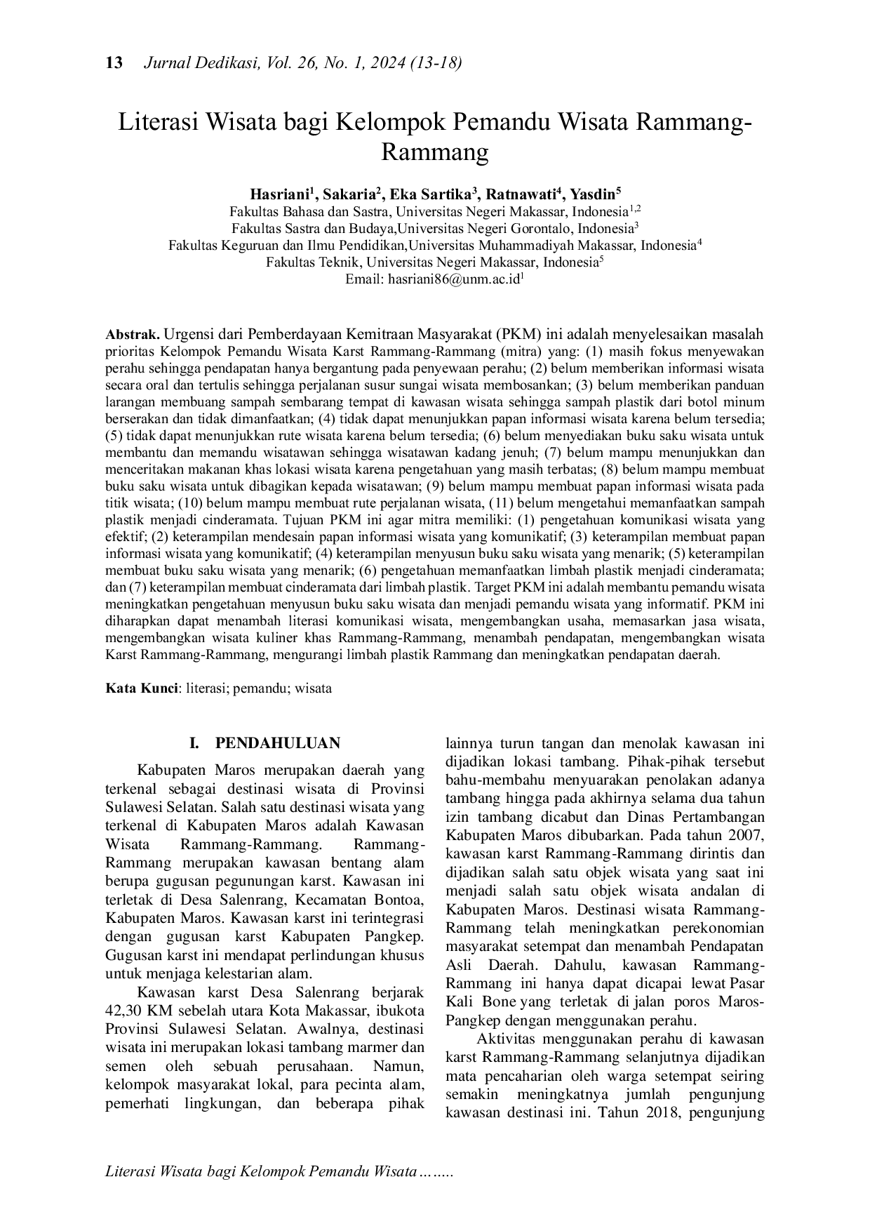 JURIS Literasi Wisata bagi Kelompok Pemandu Wisata Rammang Rammang