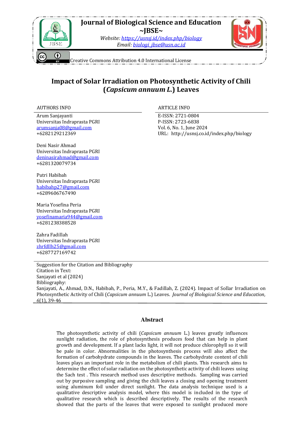 JURIS Impact of Solar Irradiation on Photosynthetic Activity of Chili Capsicum annuum L Leaves