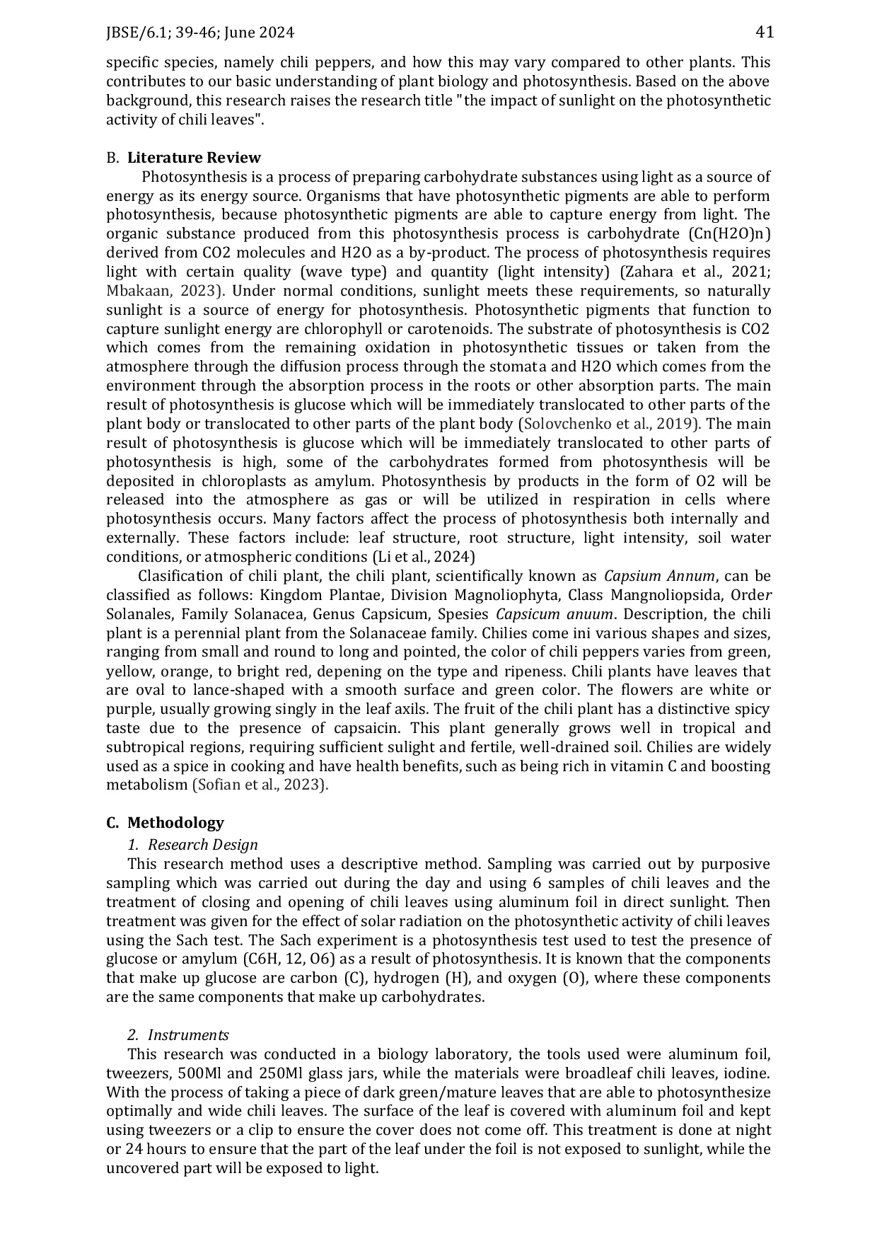 JURIS Impact of Solar Irradiation on Photosynthetic Activity of Chili Capsicum annuum L Leaves