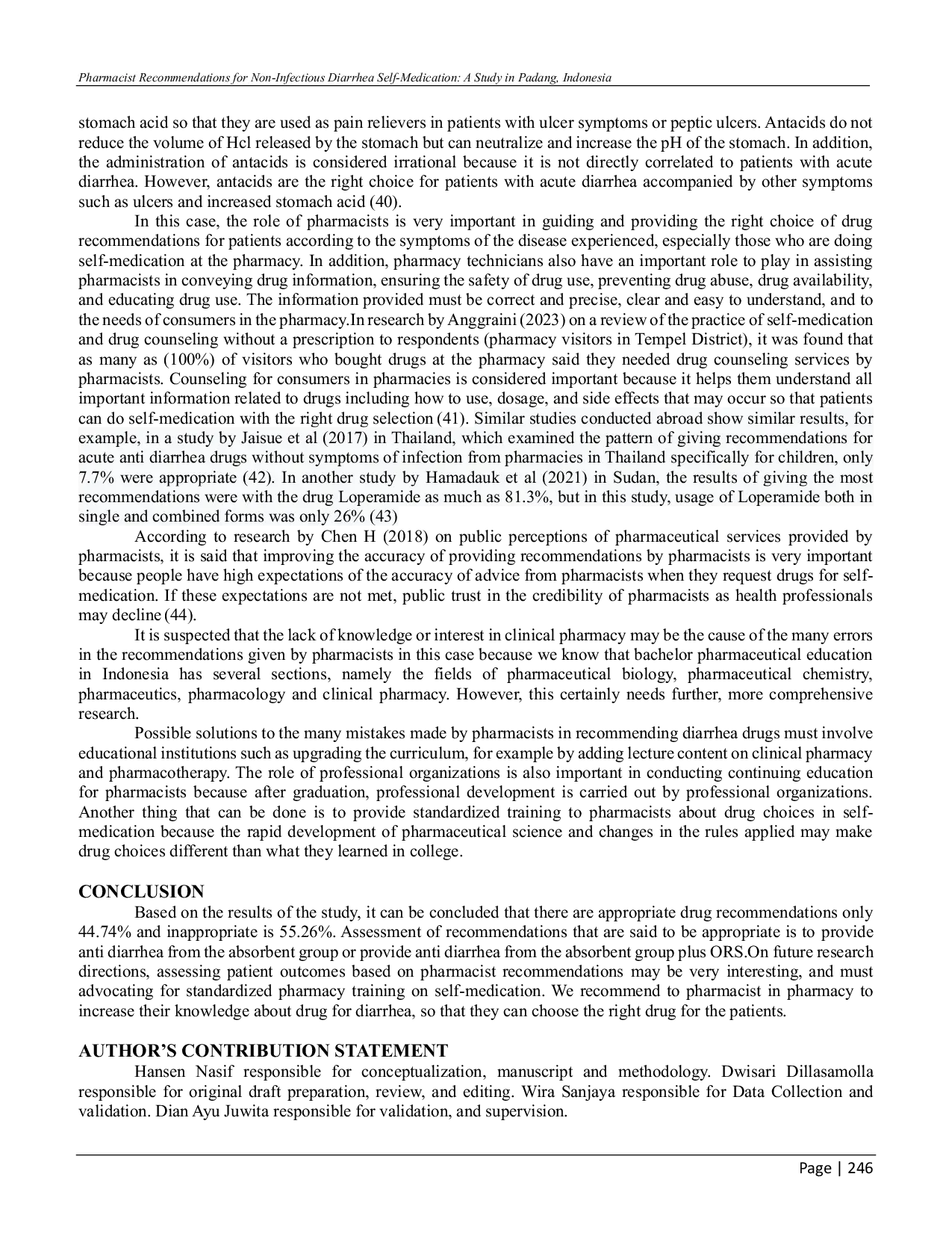 JURIS Pharmacist Recommendations for Non Infectious Diarrhea Self Medication A Study in Padang Indonesia