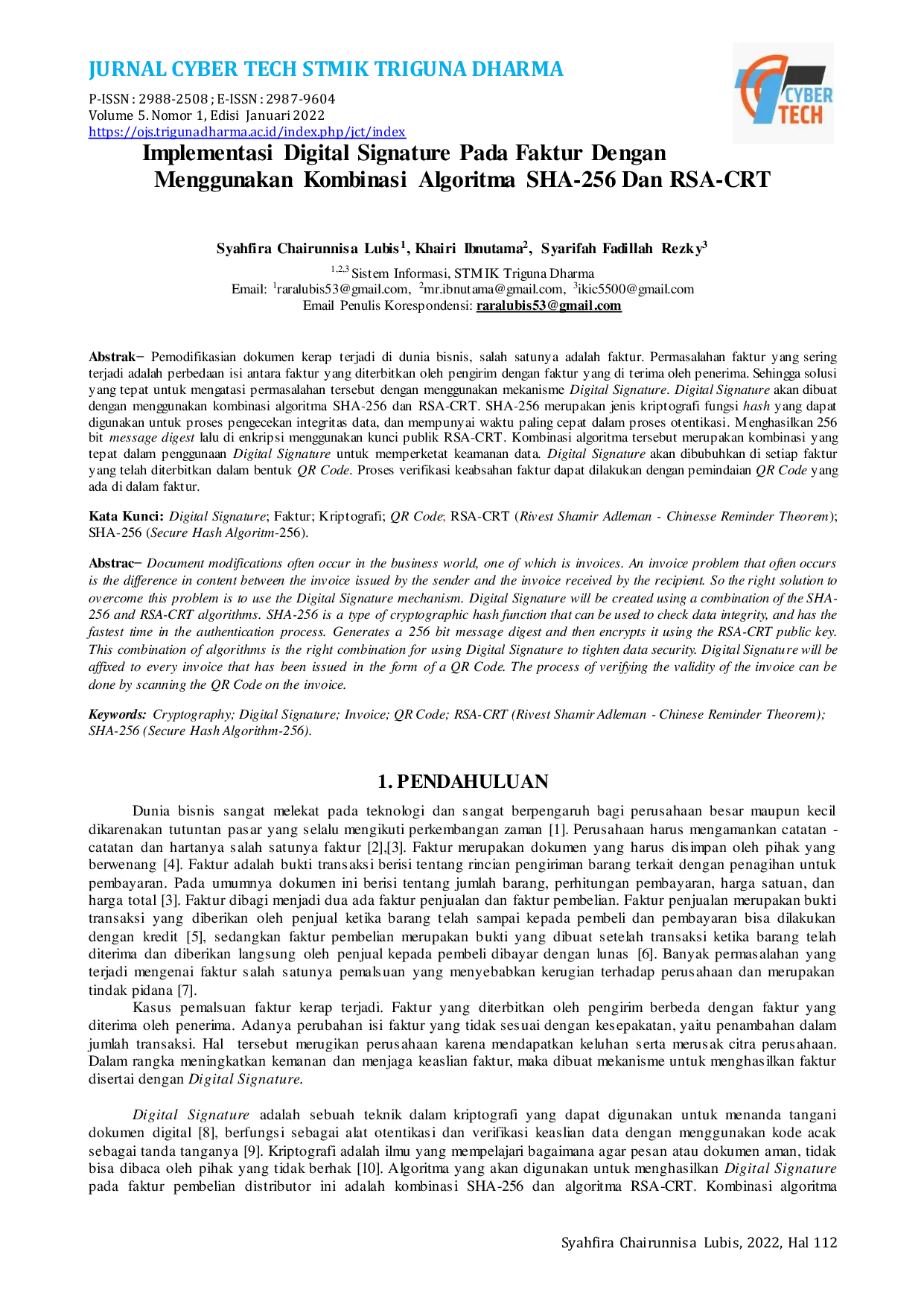 JURIS Implementasi Digital Signature Pada Faktur Dengan Menggunakan Kombinasi Algoritma SHA 256 Dan RSA CRT