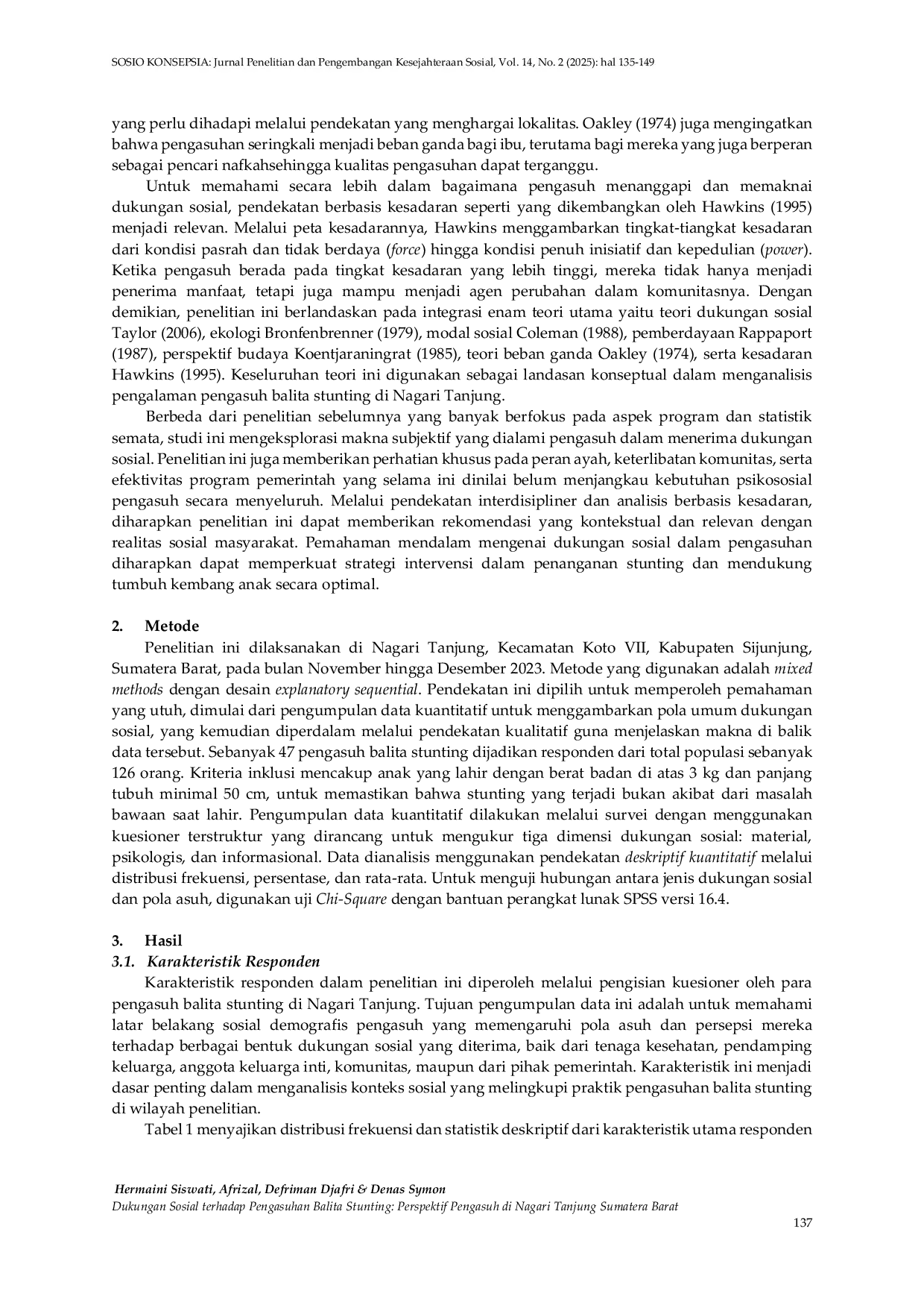 JURIS Dukungan Sosial terhadap Pengasuhan Balita Stunting Perspektif Pengasuh di Nagari Tanjung Sumatera Barat