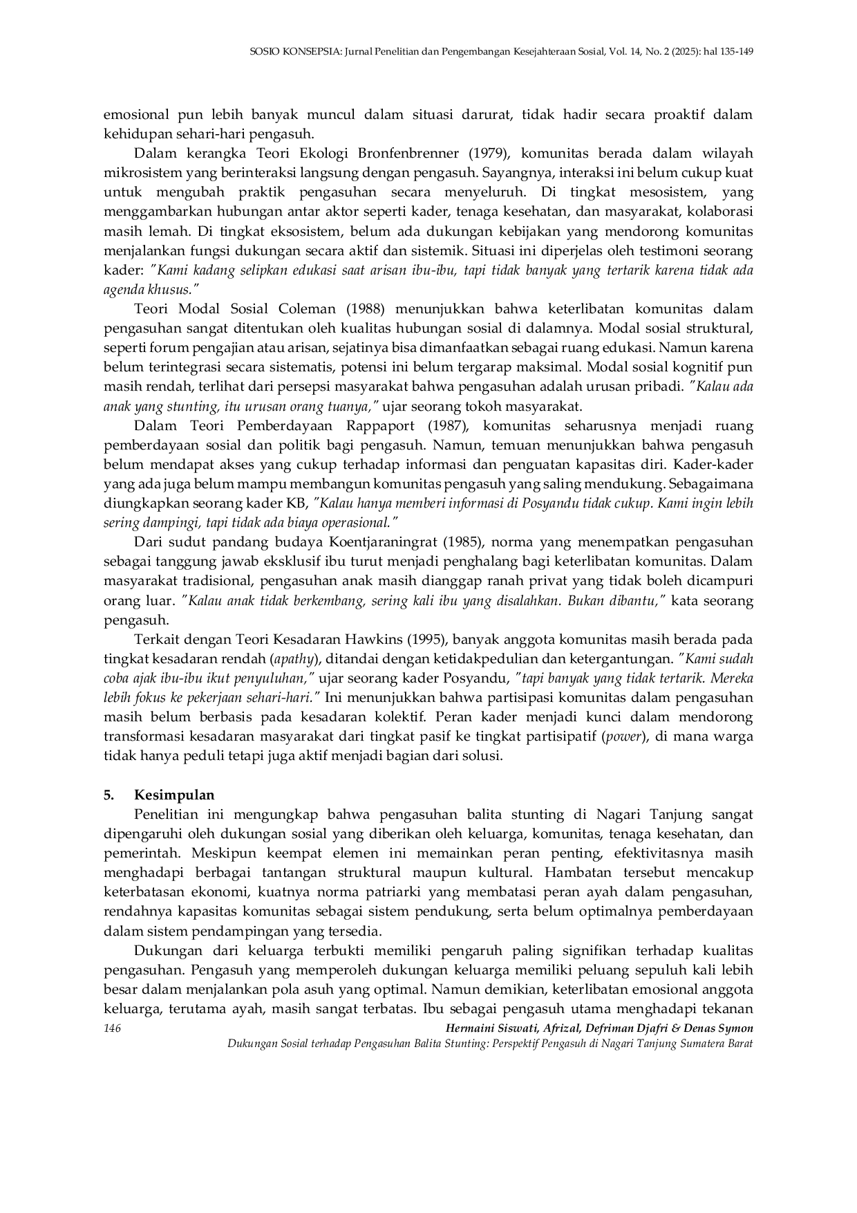 JURIS Dukungan Sosial terhadap Pengasuhan Balita Stunting Perspektif Pengasuh di Nagari Tanjung Sumatera Barat