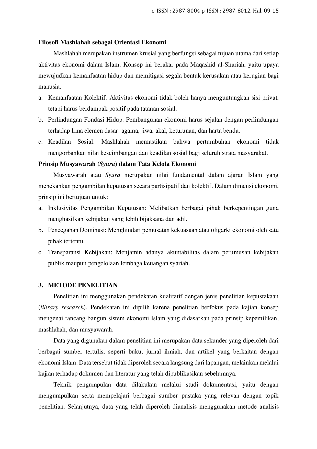 JURIS Rancang Bangun Sistem Ekonomi Islam Sinergi Prinsip Kepemilikan Mashlahah Dan Musyawarah