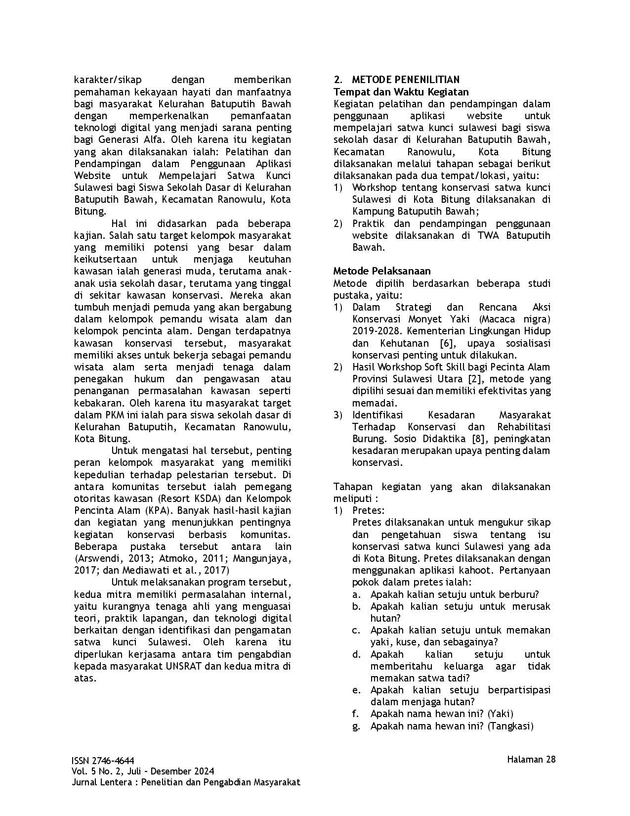 juris Pelatihan dalam Penggunaan Aplikasi Website untuk Mempelajari Satwa Kunci Sulawesi bagi Siswa Sekolah Dasar di Kelurahan Batuputih Bawah Kecamatan Ranowulu Kota Bitung