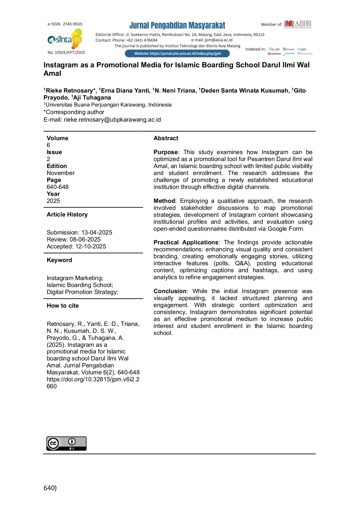 JURIS Instagram as a Promotional Media for Islamic Boarding School Darul Ilmi Wal Amal