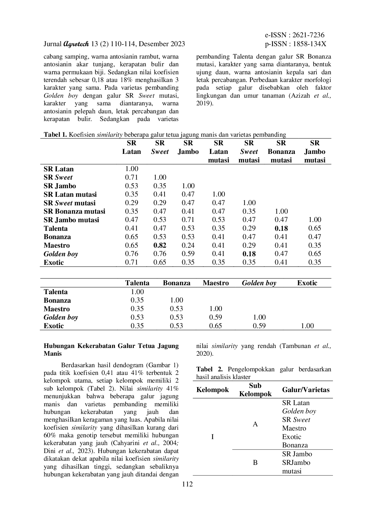 JURIS Analisis Hubungan Kekerabatan Karakter Morfologi Galur Tetua Jagung Manis Zea Mays Saccharata Sturt Ms Unsika Generasi M7 Di Karawang