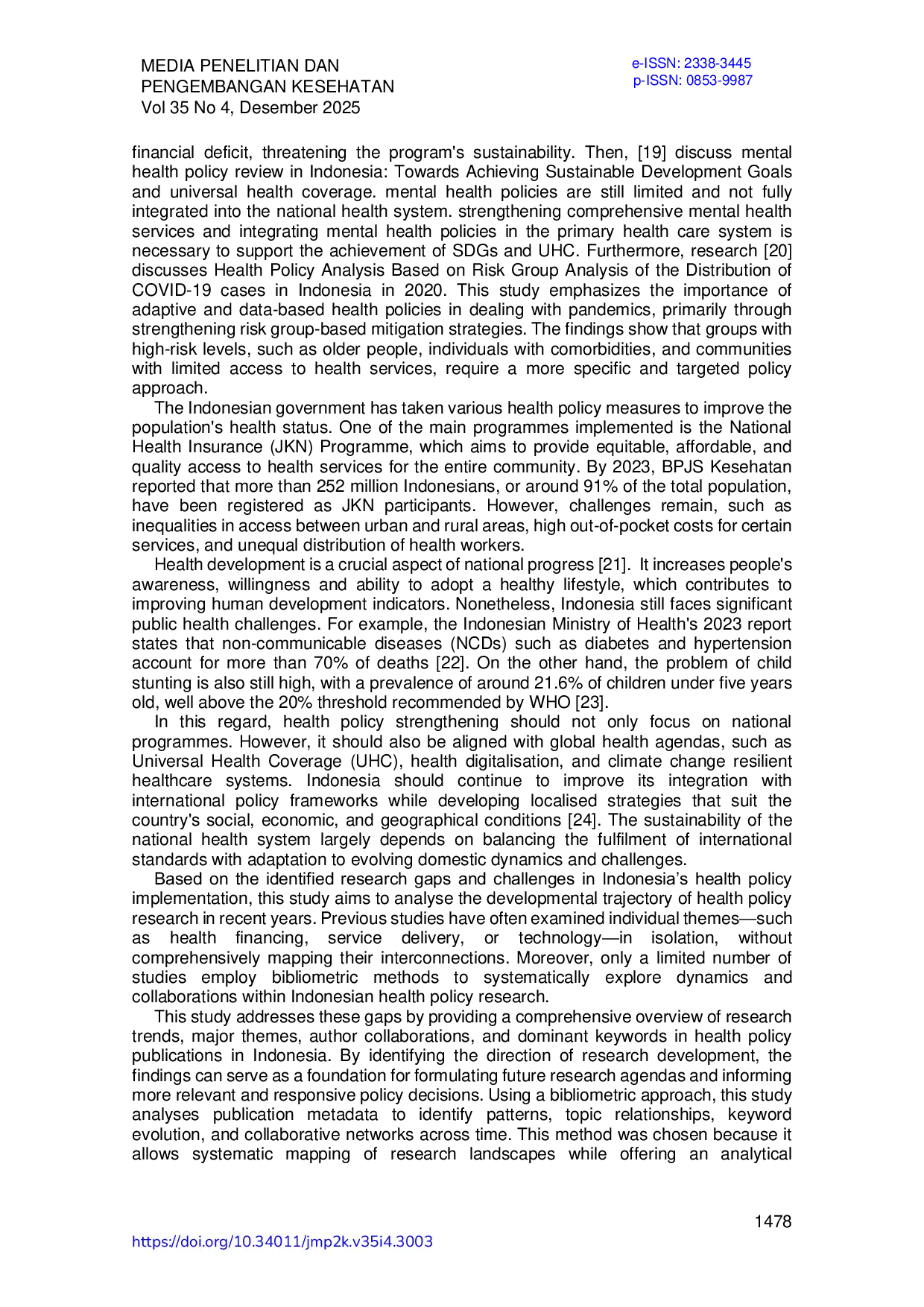 JURIS Tren dan Pemetaan Kebijakan Kesehatan di Indonesia 2015 2024 Analisis Bibliometrik Menggunakan Vosviewer