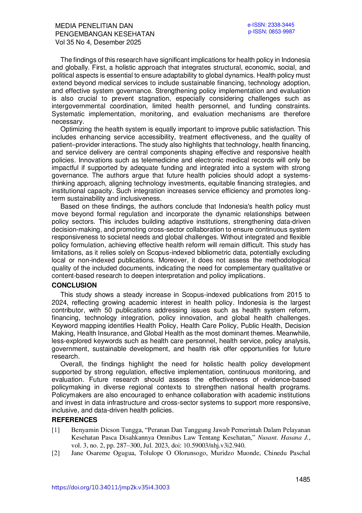 JURIS Tren dan Pemetaan Kebijakan Kesehatan di Indonesia 2015 2024 Analisis Bibliometrik Menggunakan Vosviewer
