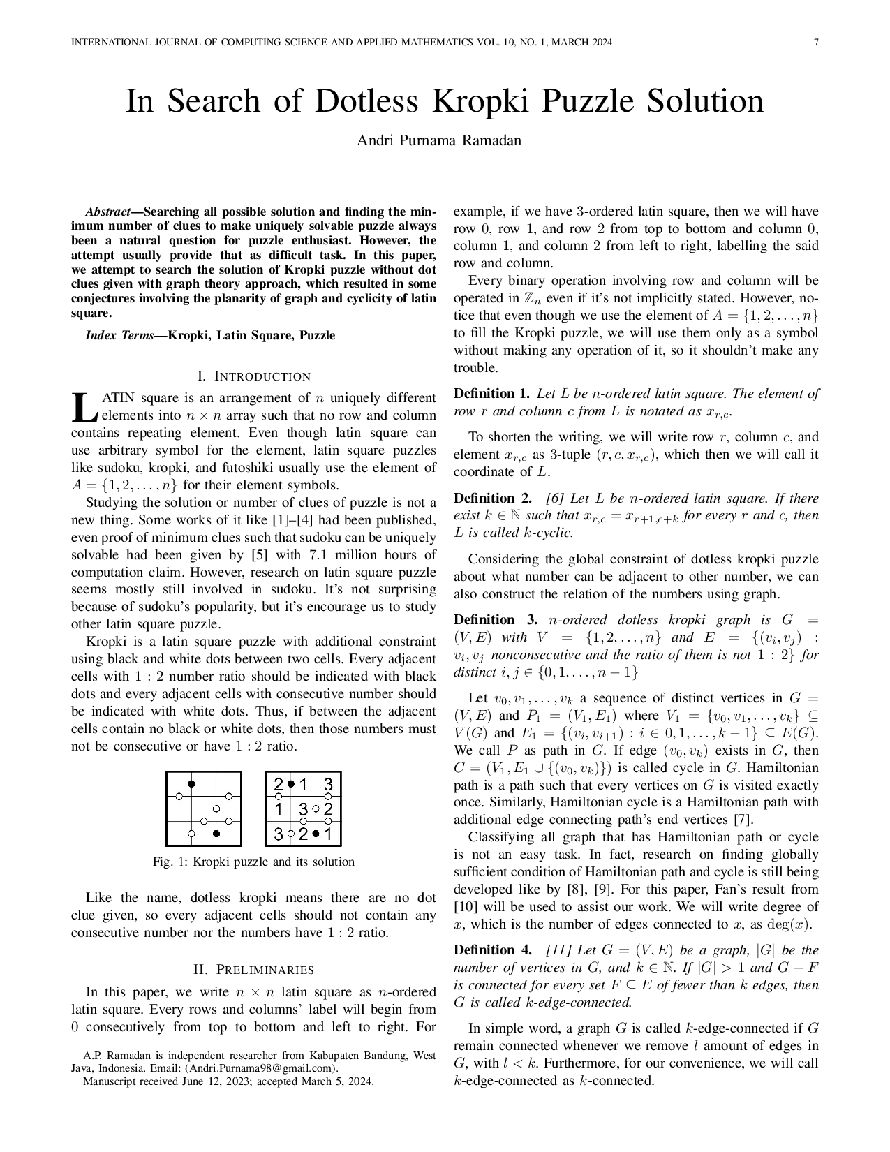 JURIS In Search of Dotless Kropki Puzzle Solution