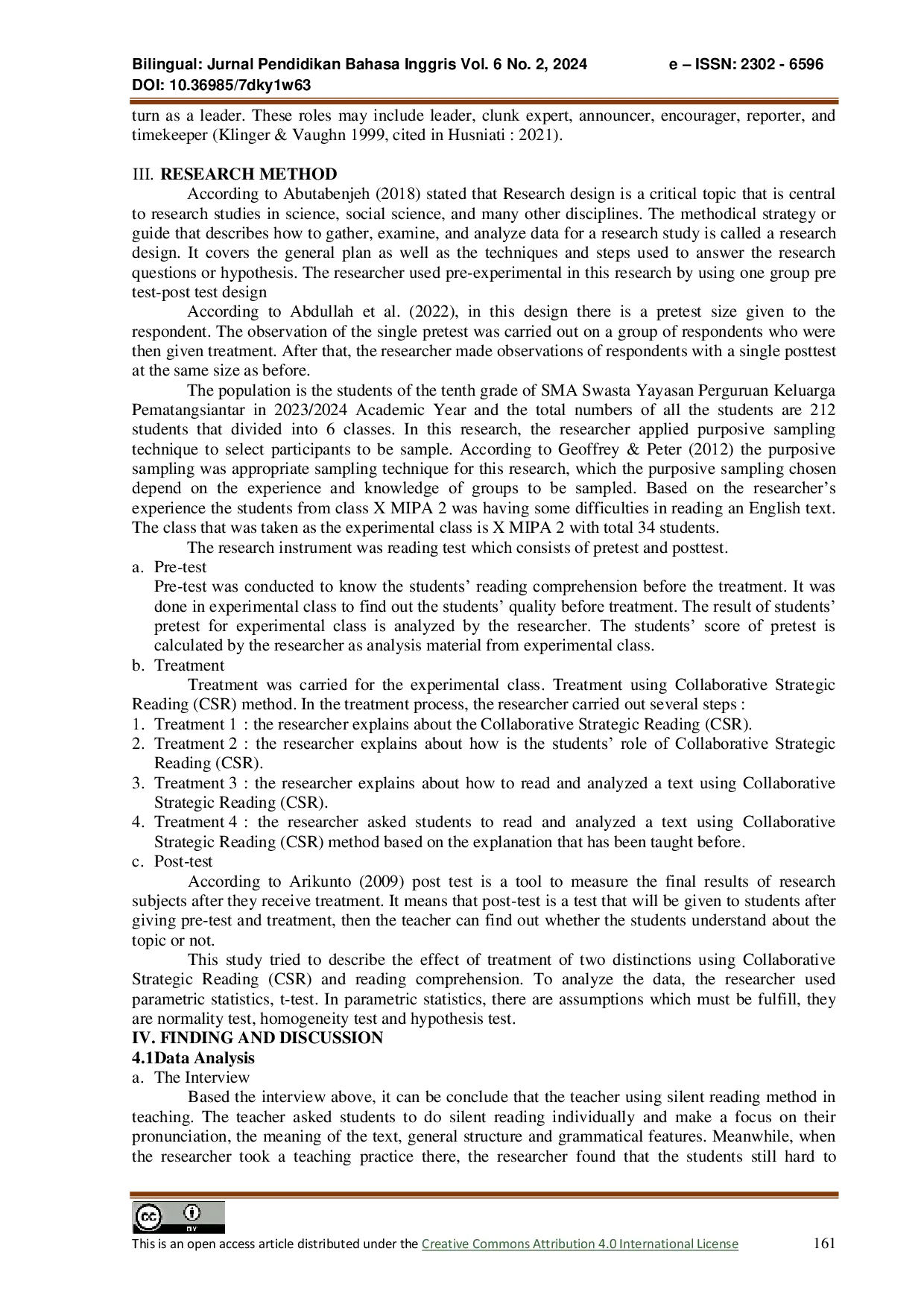 JURIS Implementation Of Collaborative Strategic Reading CSR To Improve Students Reading Comprehension