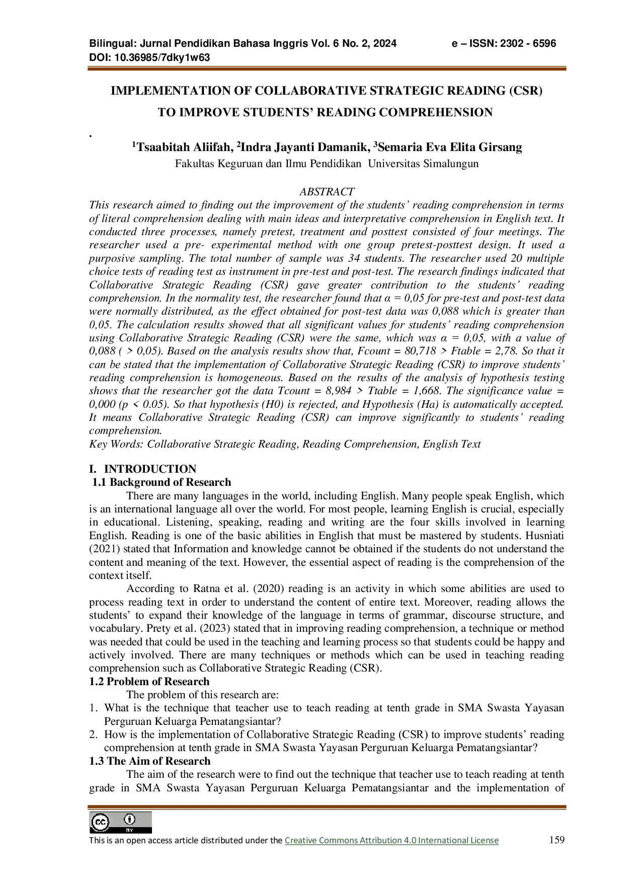 JURIS Implementation Of Collaborative Strategic Reading CSR To Improve Students Reading Comprehension