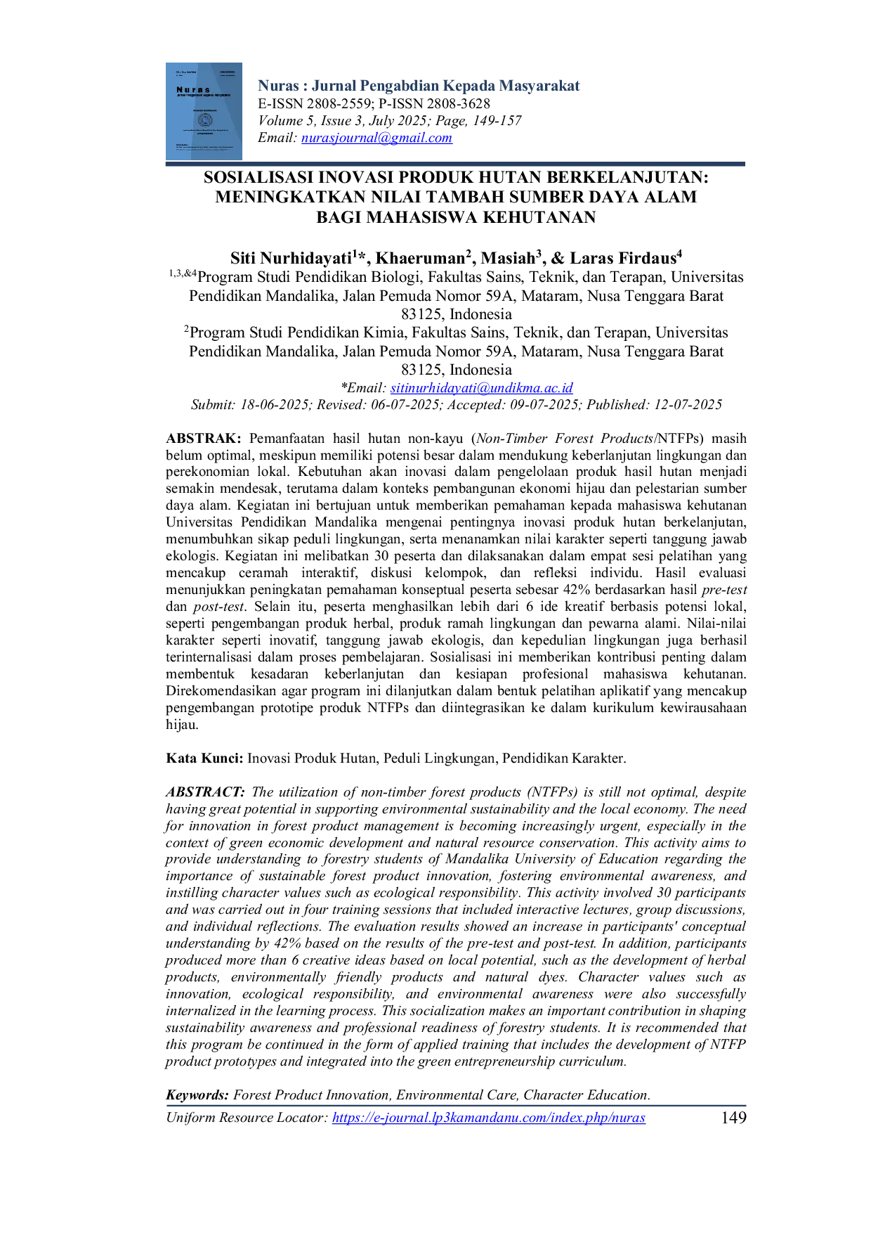 JURIS Sosialisasi Inovasi Produk Hutan Berkelanjutan Meningkatkan Nilai Tambah Sumber Daya Alam bagi Mahasiswa Kehutanan