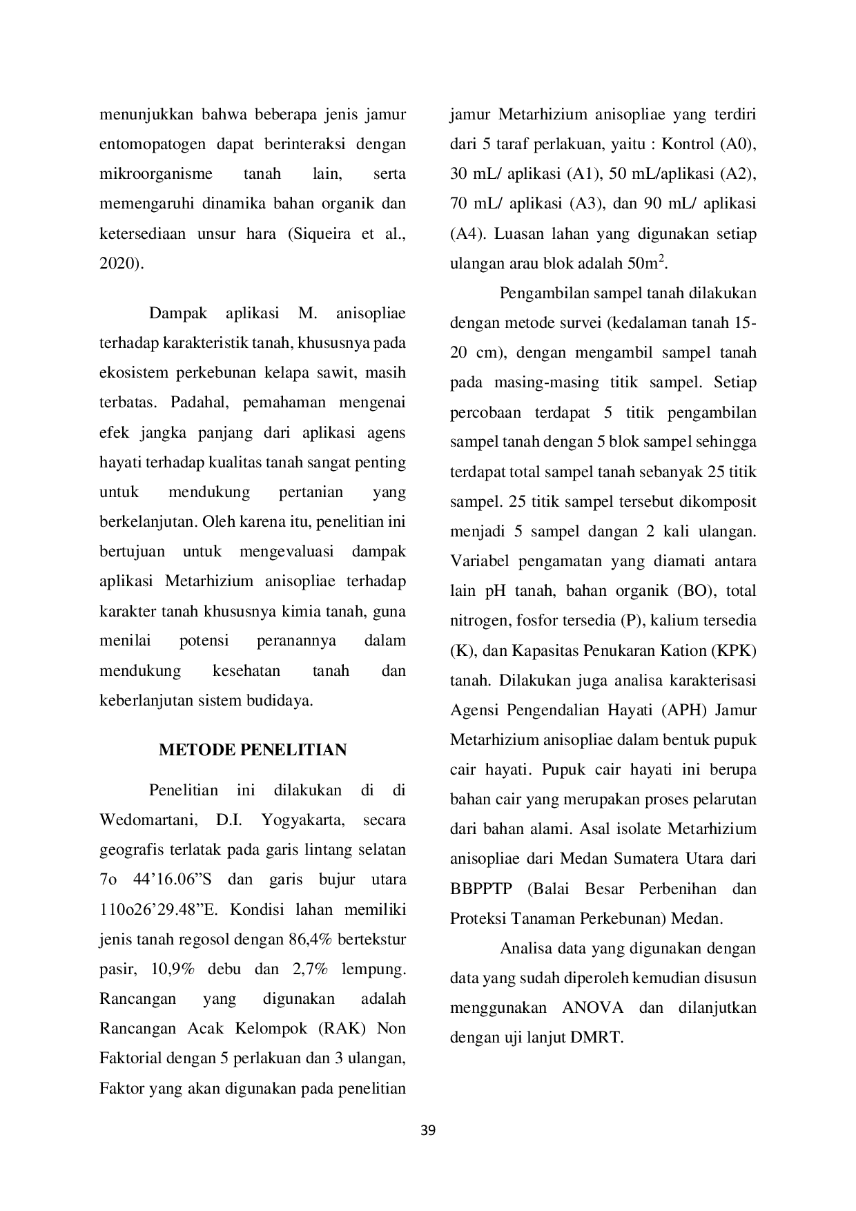 JURIS Interaksi Jamur Metarhizium Anisopliae Dan Tanah Pengaruh Terhadap Karakter Kimia Tanah