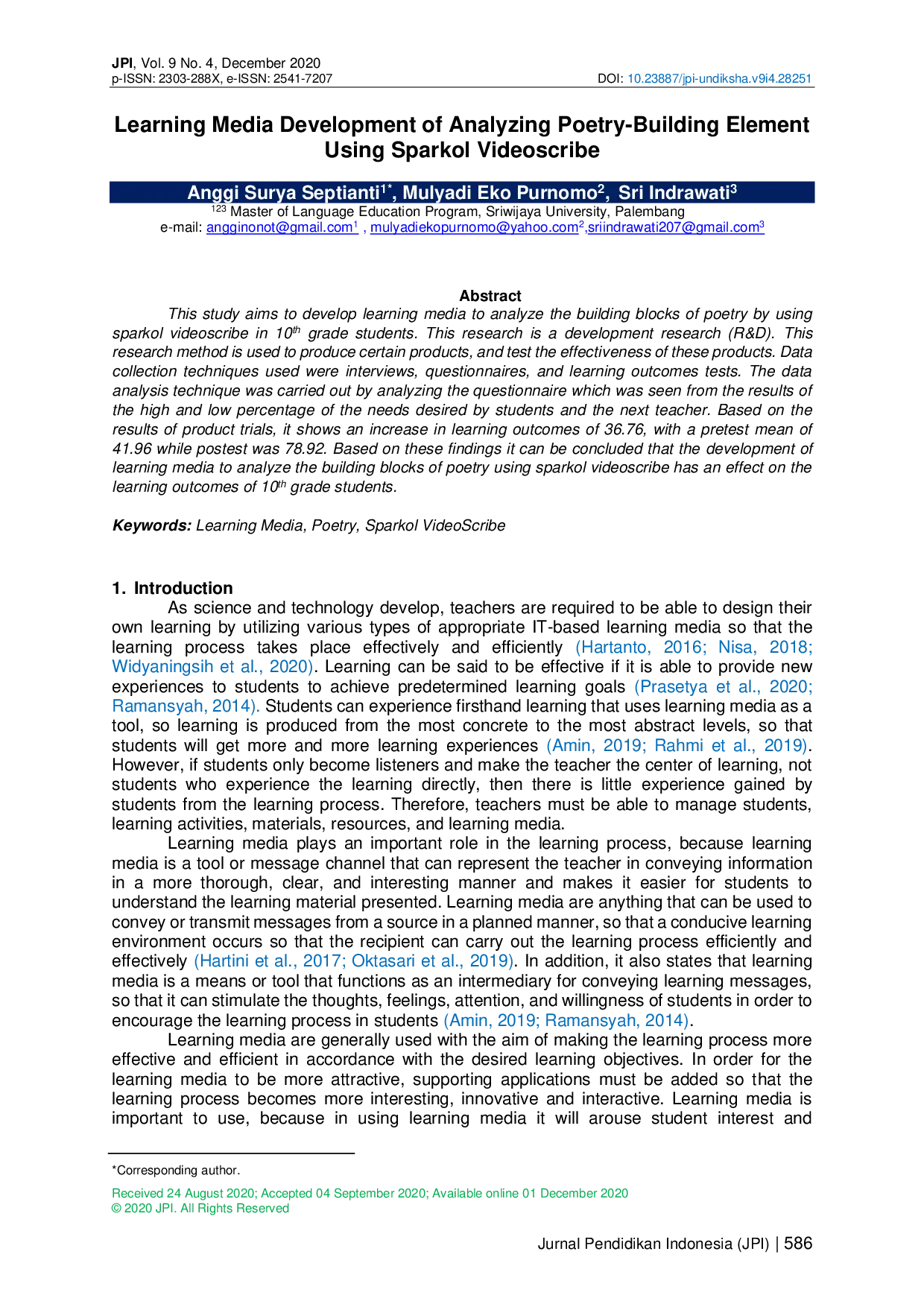 juris Learning Media Development of Analyzing Poetry Building Element Using Sparkol Videoscribe