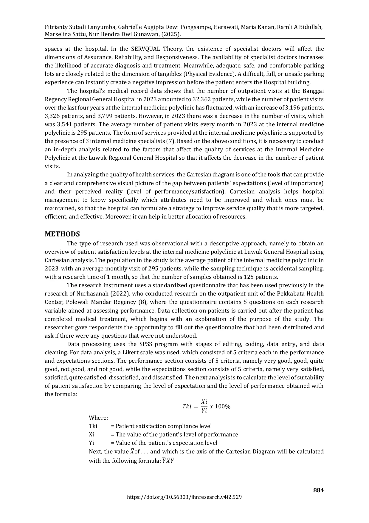 JURIS Assessing Patient Satisfaction in an Internal Medicine Polyclinic Using Cartesian Analysis A Case Study at Luwuk Regional Hospital