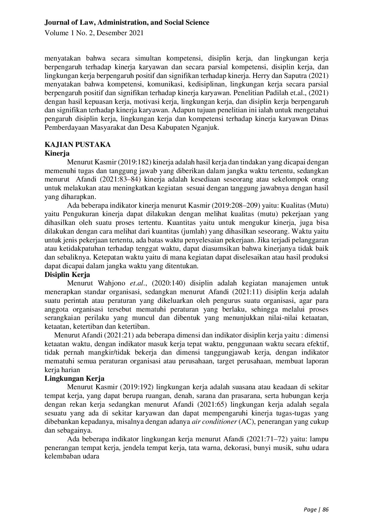 JURIS Determinan Kinerja Karyawan Pada Dinas Pemberdayaan Masyarakat Dan Desa Kabupaten Nganjuk