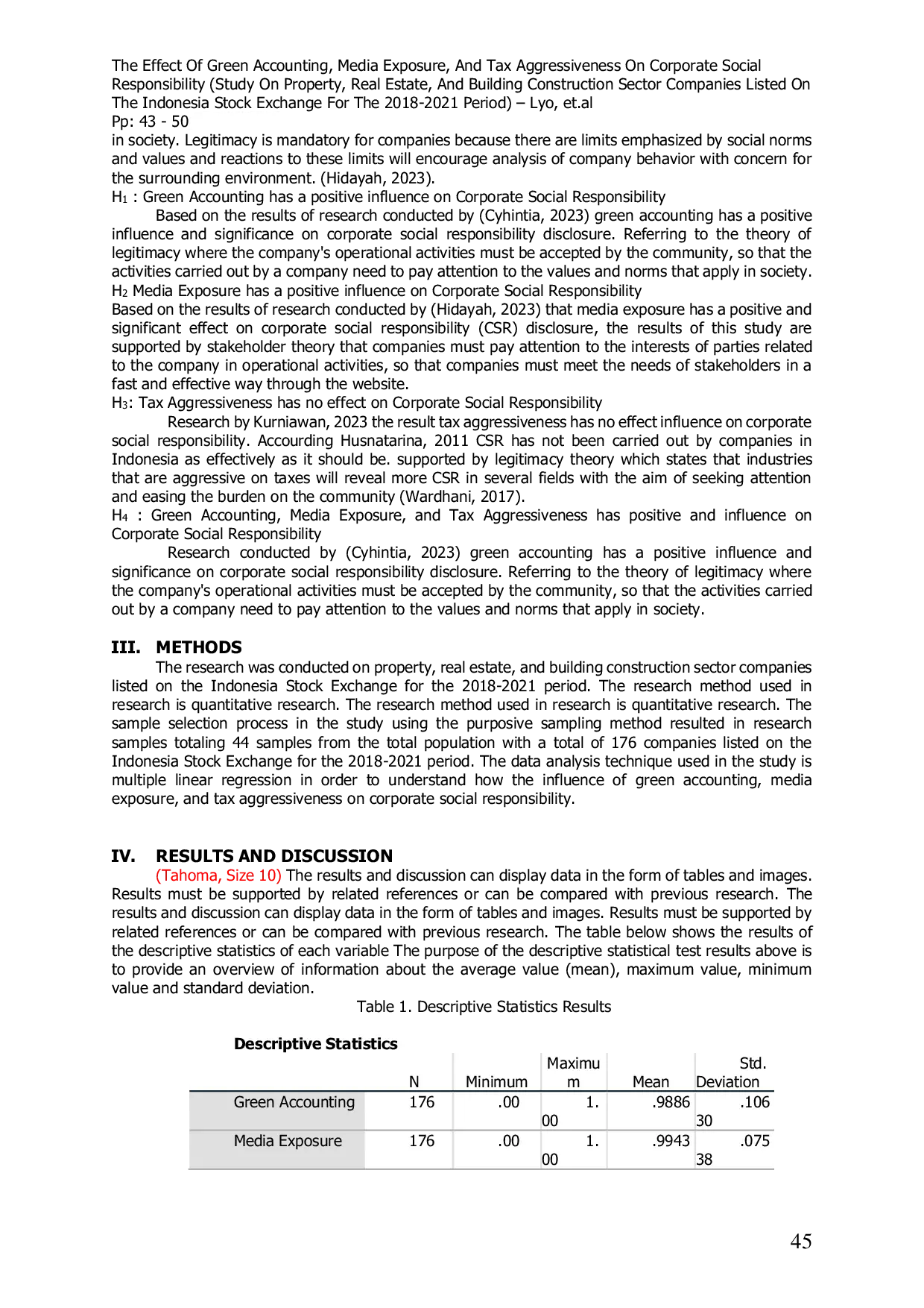JURIS THE EFFECT OF GREEN ACCOUNTING MEDIA EXPOSURE AND TAX AGGRESSIVENESS ON CORPORATE SOCIAL RESPONSIBILITY Study on Property Real Estate and Building Construction Sector Companies Listed on the Indo