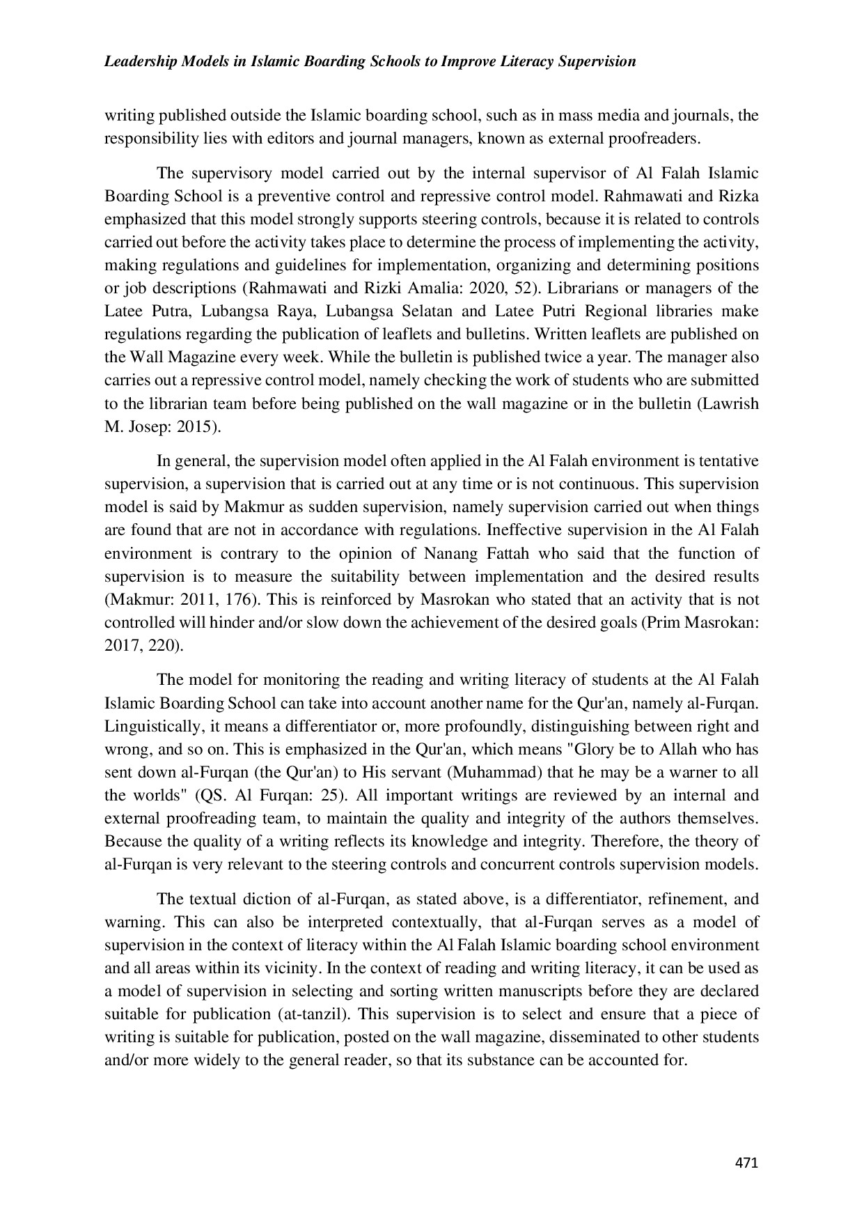 JURIS Leadership Models in Islamic Boarding Schools to Improve Literacy Supervision