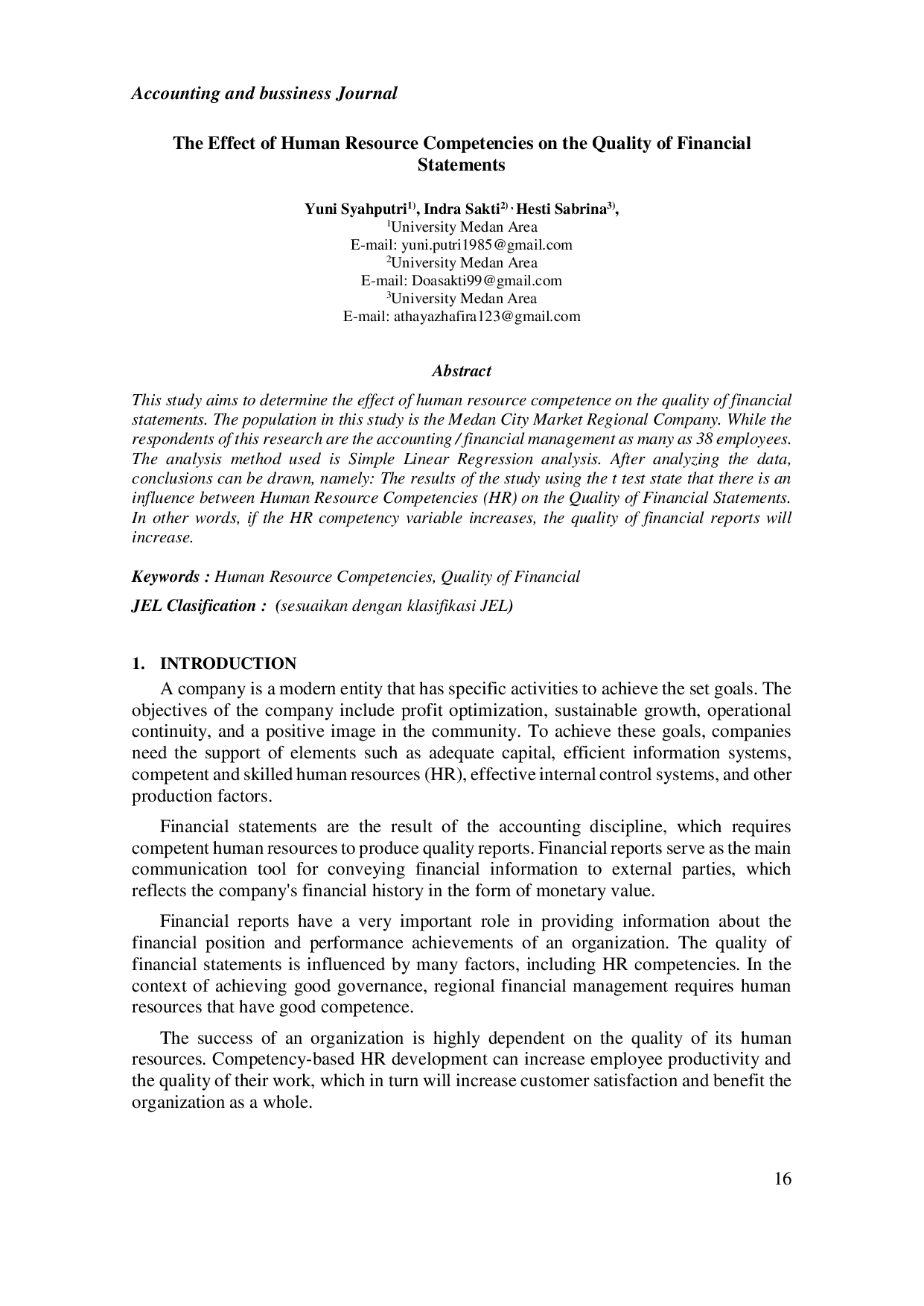JURIS The Effect of Human Resource Competencies on the Quality of Financial Statements