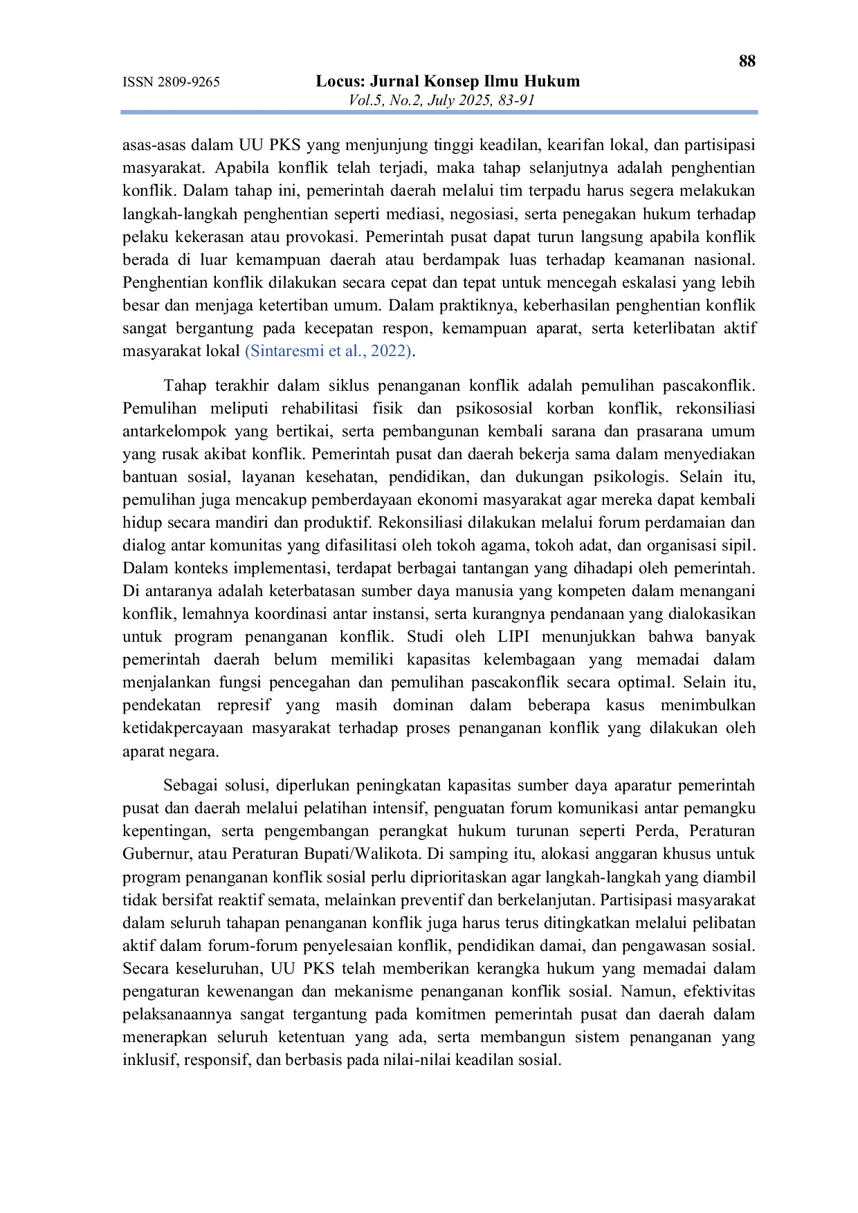 JURIS Peran Undang Undang No 7 Tahun 2012 dalam Penanganan Konflik Sosial Tinjauan Kepastian Hukum