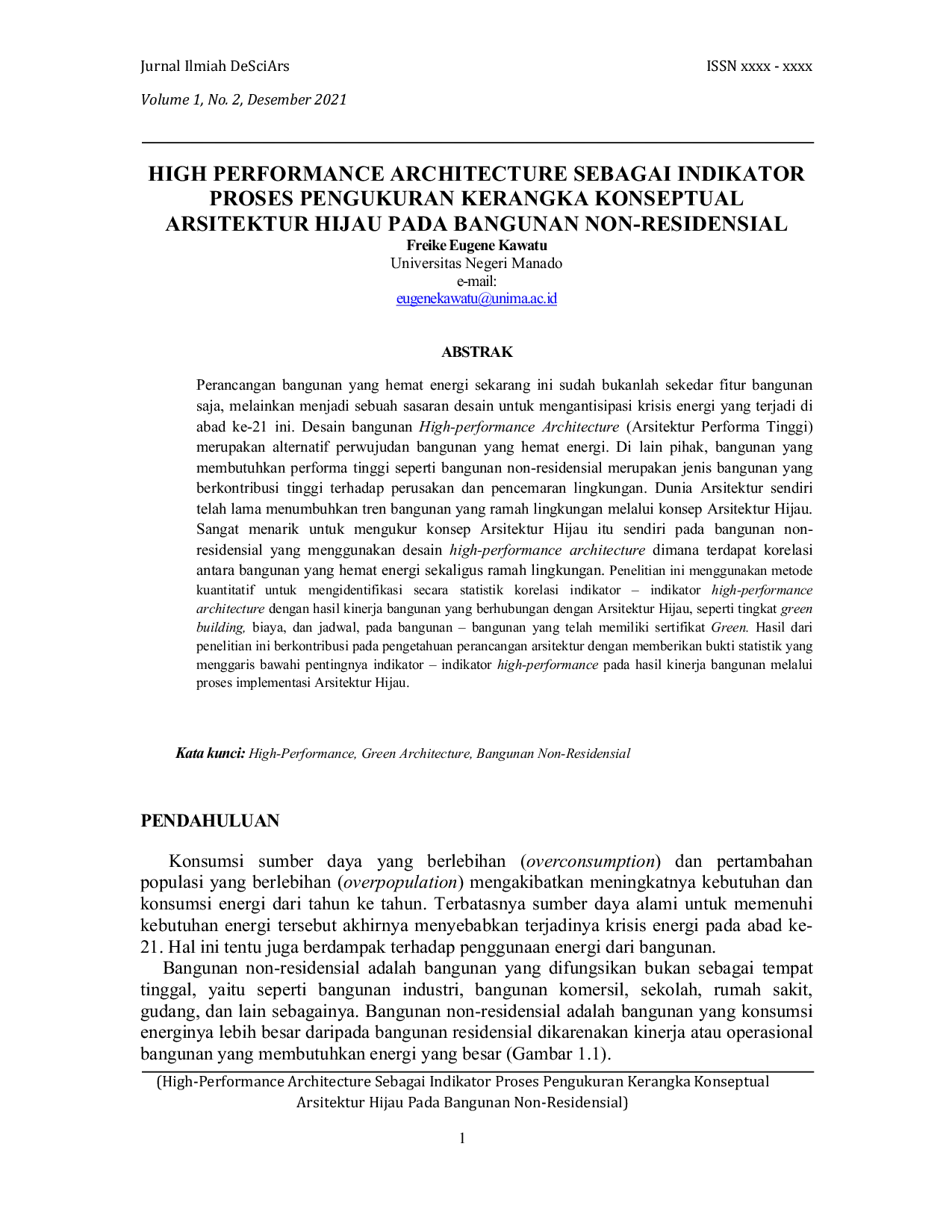 JURIS High Performance Architecture Sebagai Indikator Proses Pengukuran Kerangka Konseptual Arsitektur Hijau Pada Bangunan Non Residensial