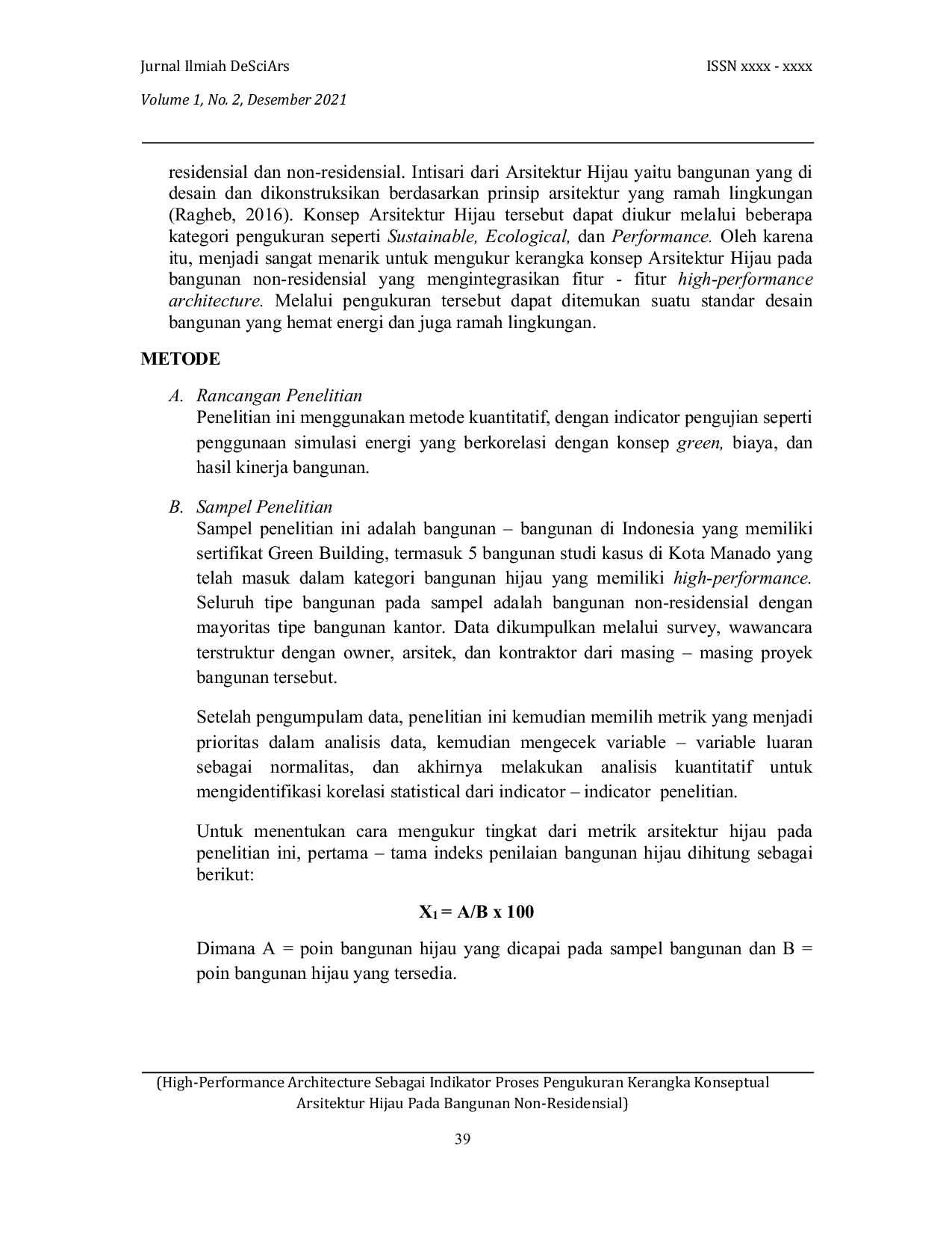 JURIS High Performance Architecture Sebagai Indikator Proses Pengukuran Kerangka Konseptual Arsitektur Hijau Pada Bangunan Non Residensial