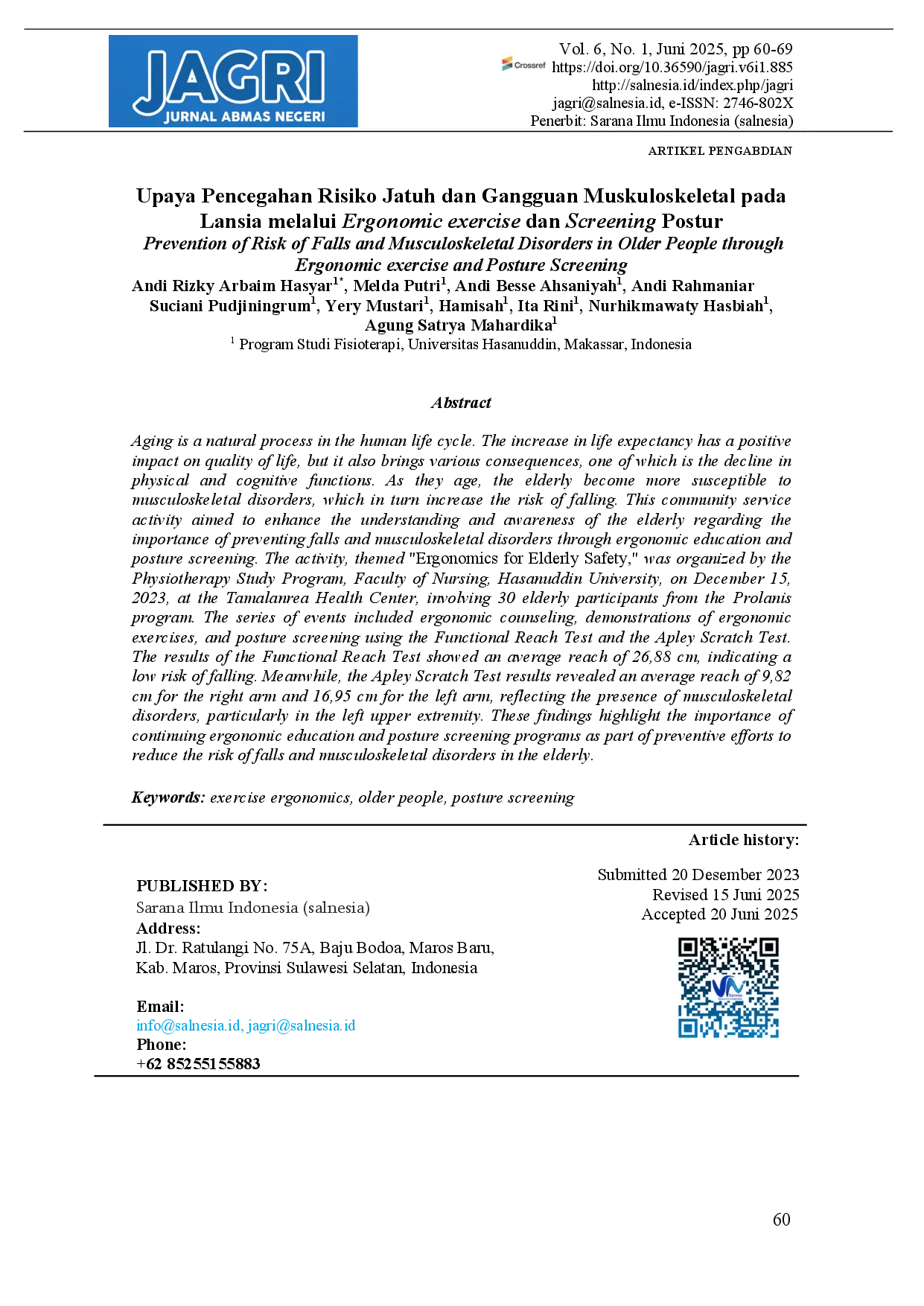 juris Prevention of Risk of Falls and Musculoskeletal Disorders in Older People through Ergonomic exercise and Posture Screening